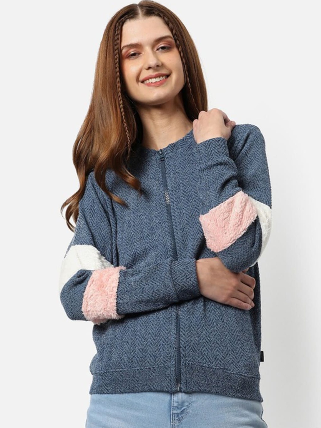 

Campus Sutra Windcheater Self Design Tailored Jacket, Blue