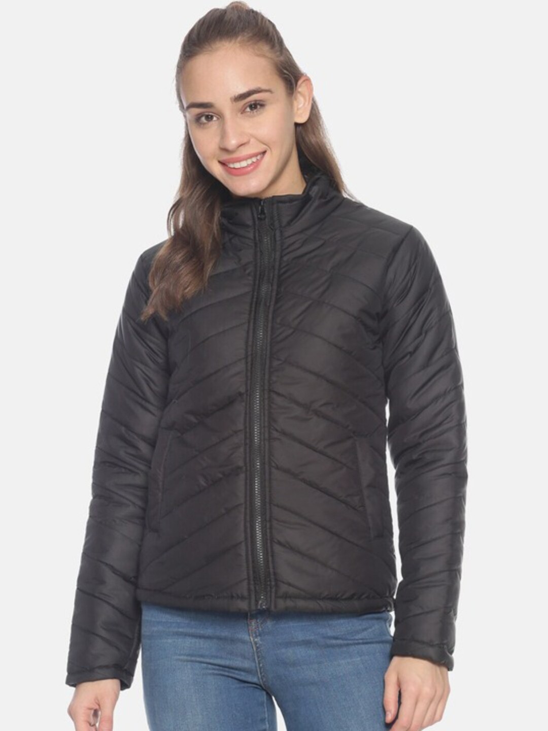 

Campus Sutra Black Mock Collar Windcheater Padded Jacket