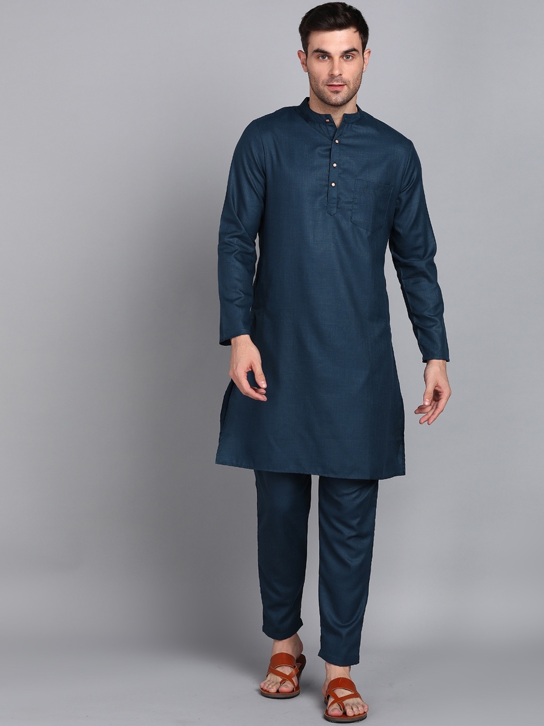 

HERE&NOW Mandarin Collar Kurta with Trousers, Blue
