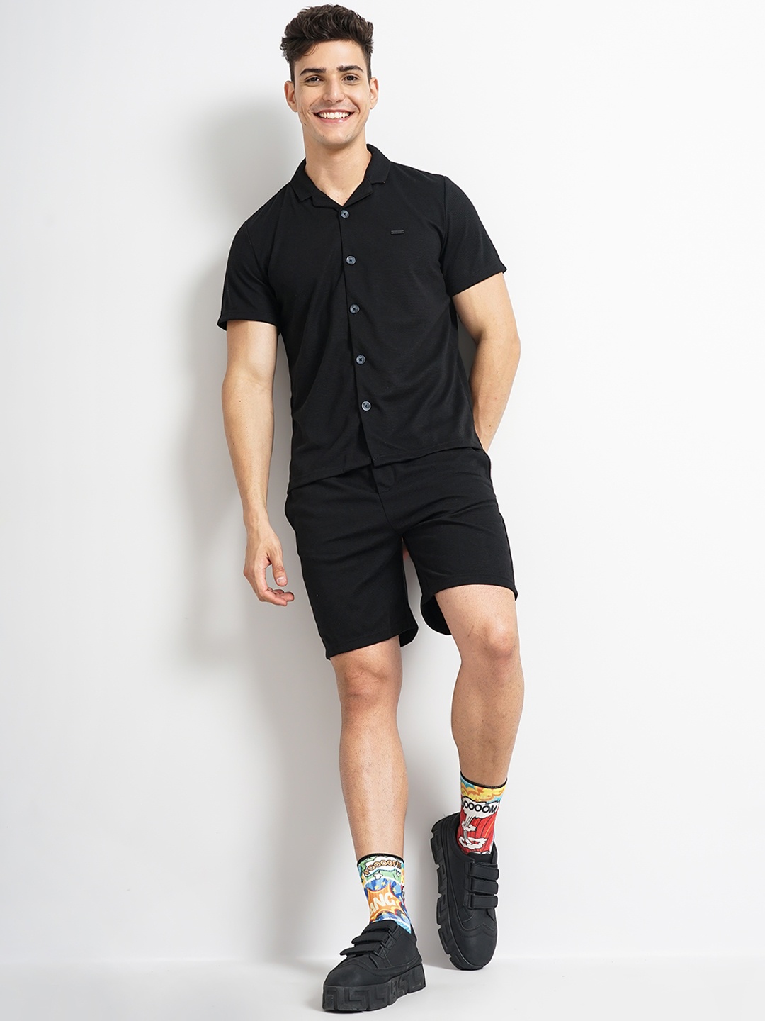 

The Indian Garage Co Shirt With Shorts Co-Ords, Black