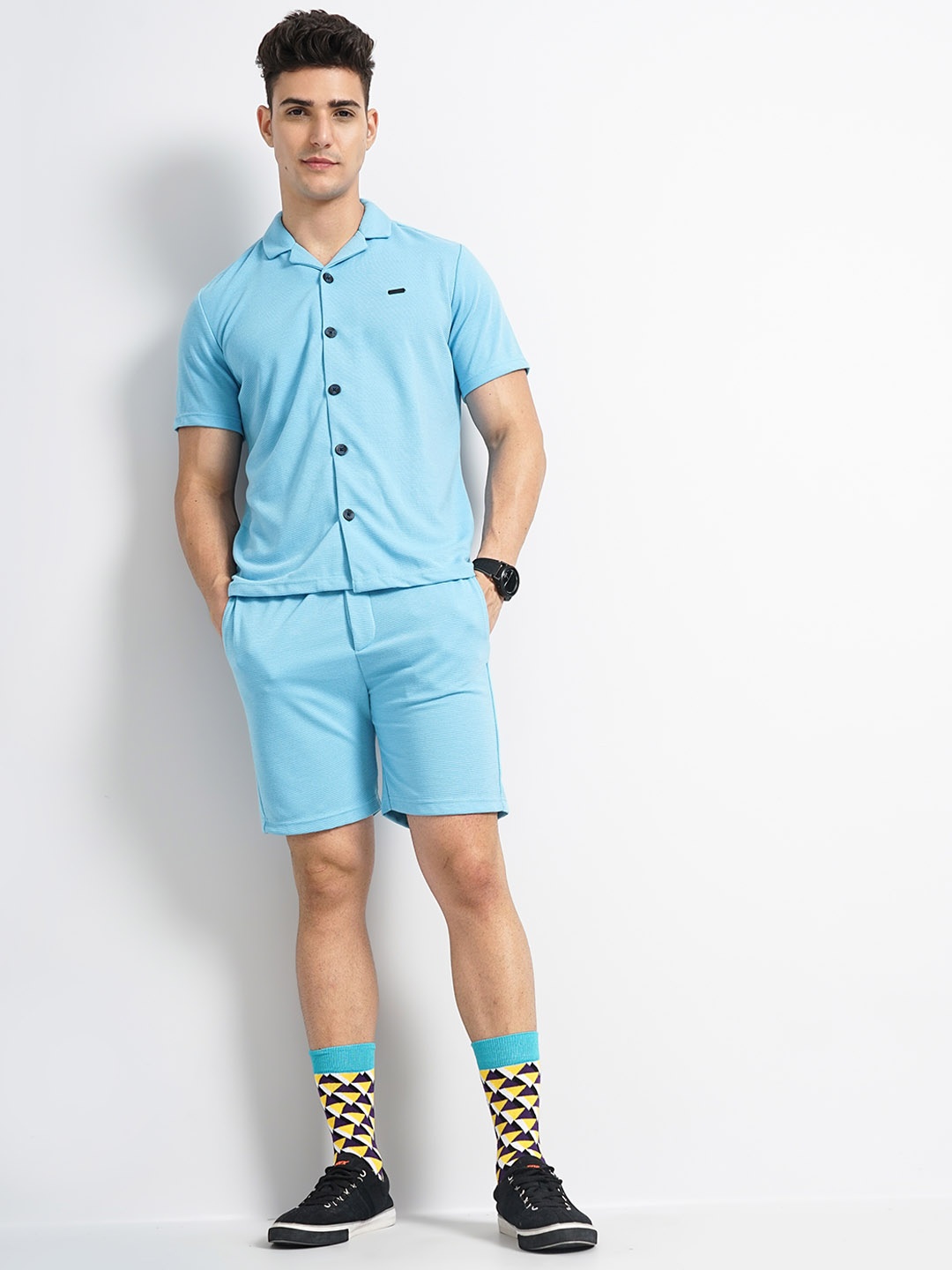 

The Indian Garage Co Shirt With Shorts Co-Ords, Turquoise blue