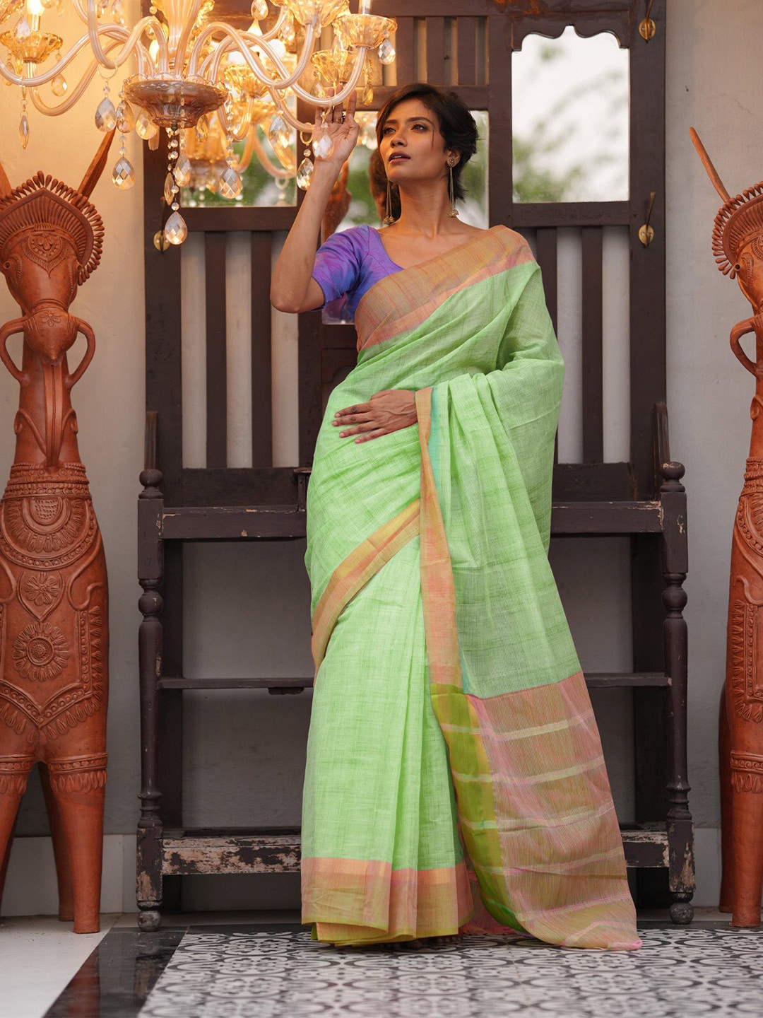 

Unnati Silks Green & Brown Woven Design Pure Cotton Handloom Mangalagiri Saree