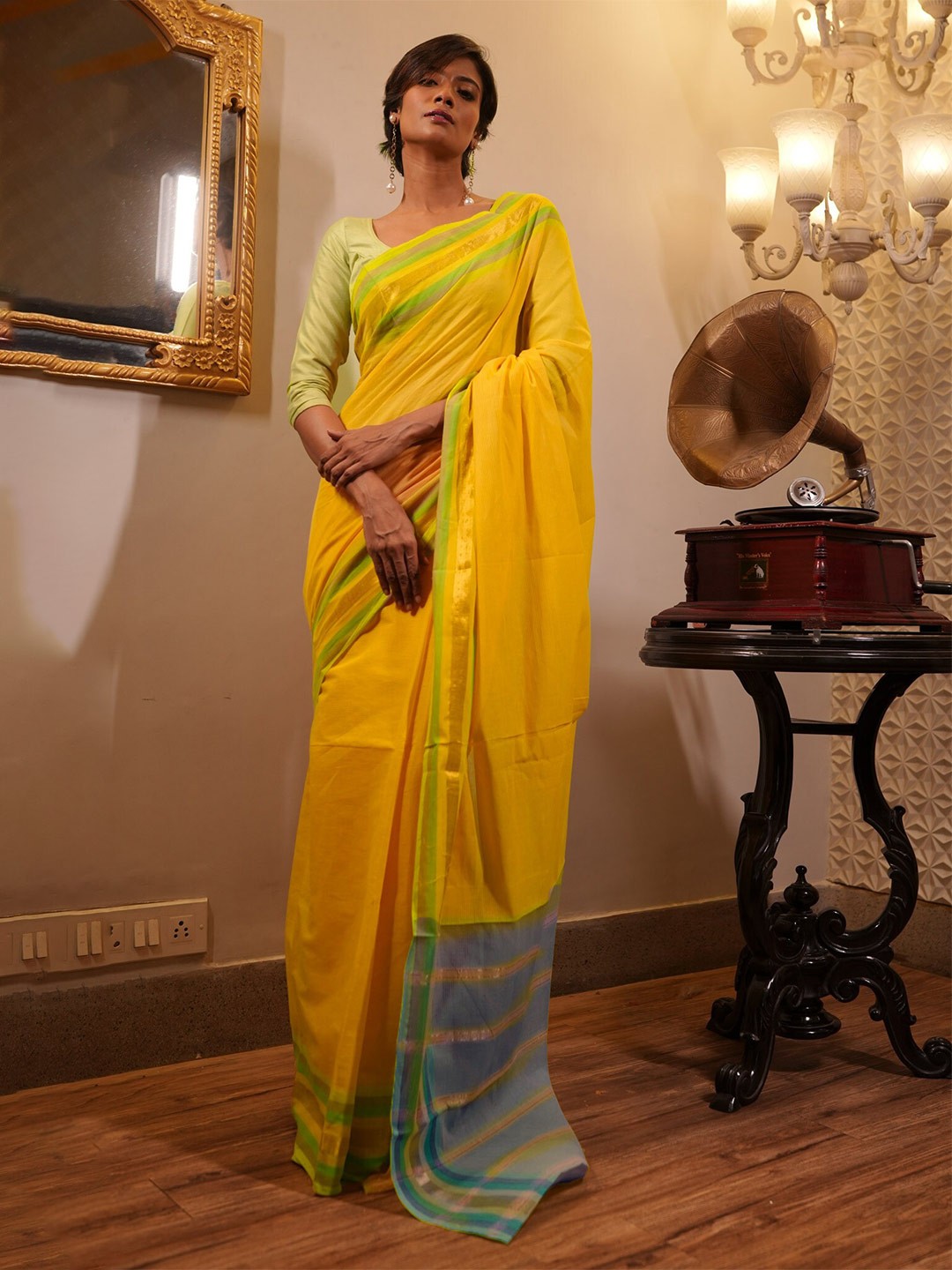 

Unnati Silks Zari Pure Cotton Mangalagiri Saree, Yellow