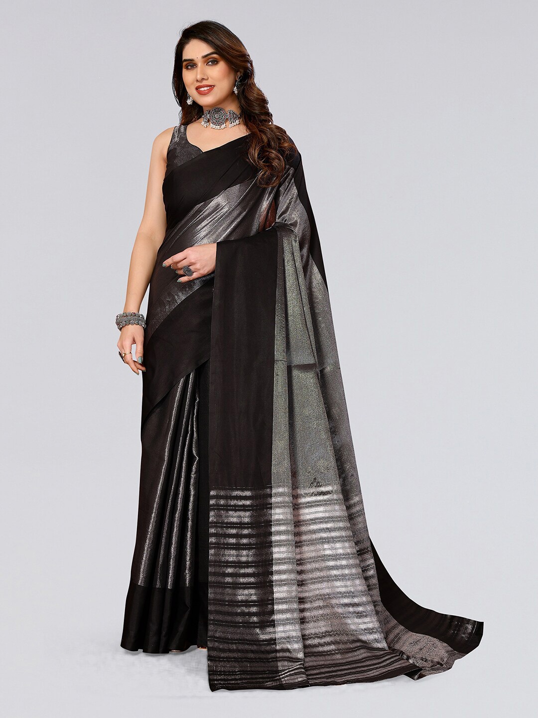 

SIRIL Black & Grey Zari Saree