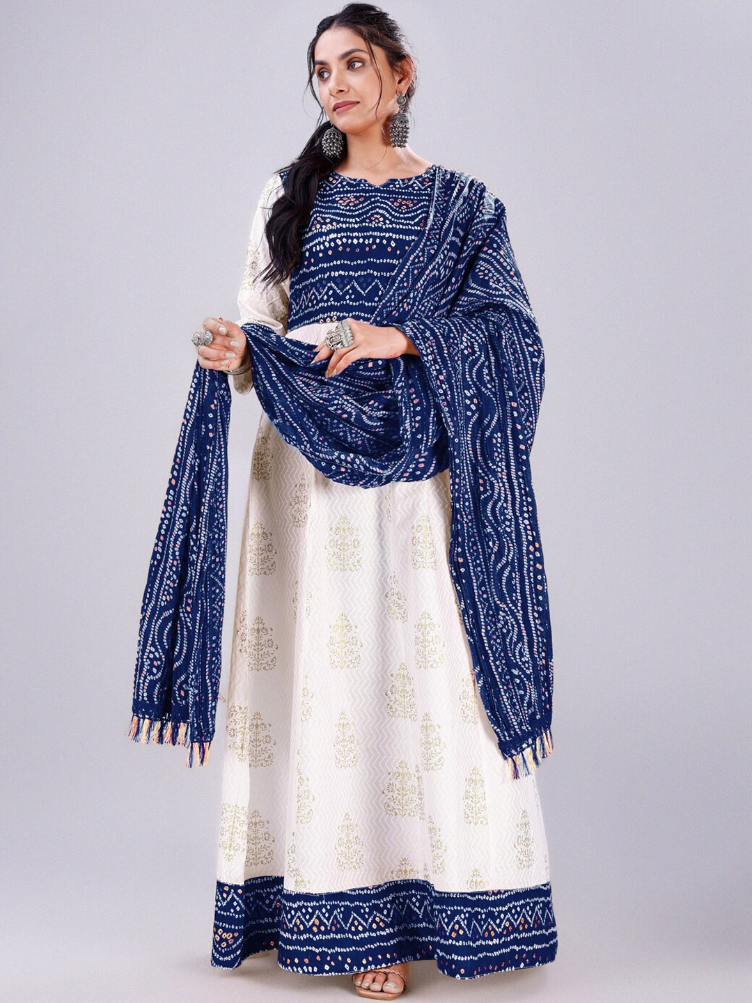 

Roykals Ethnic Motifs Printed Anarkali Kurta, Navy blue