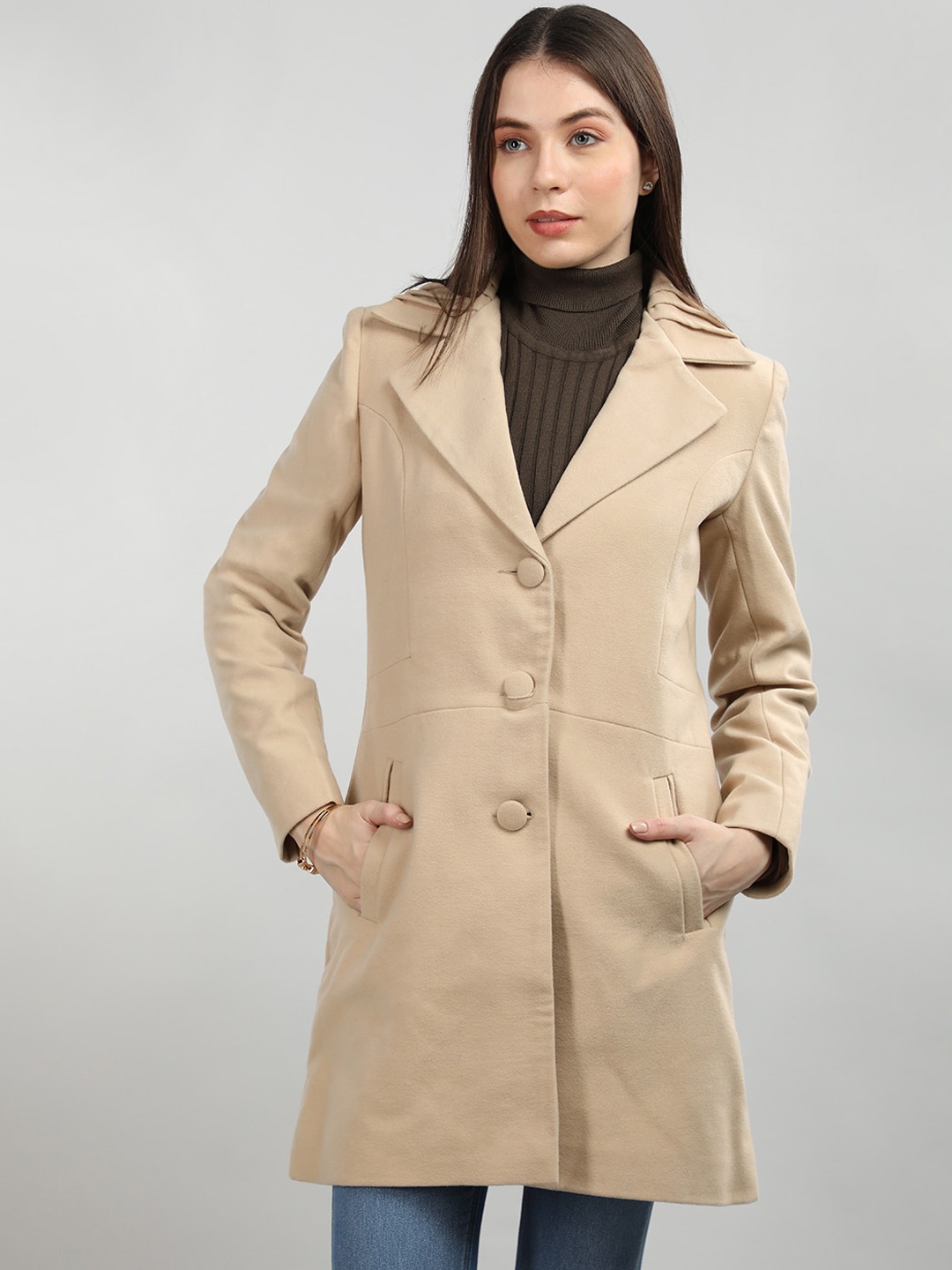 

LEBORK Woolen Single Breasted Coat, Beige
