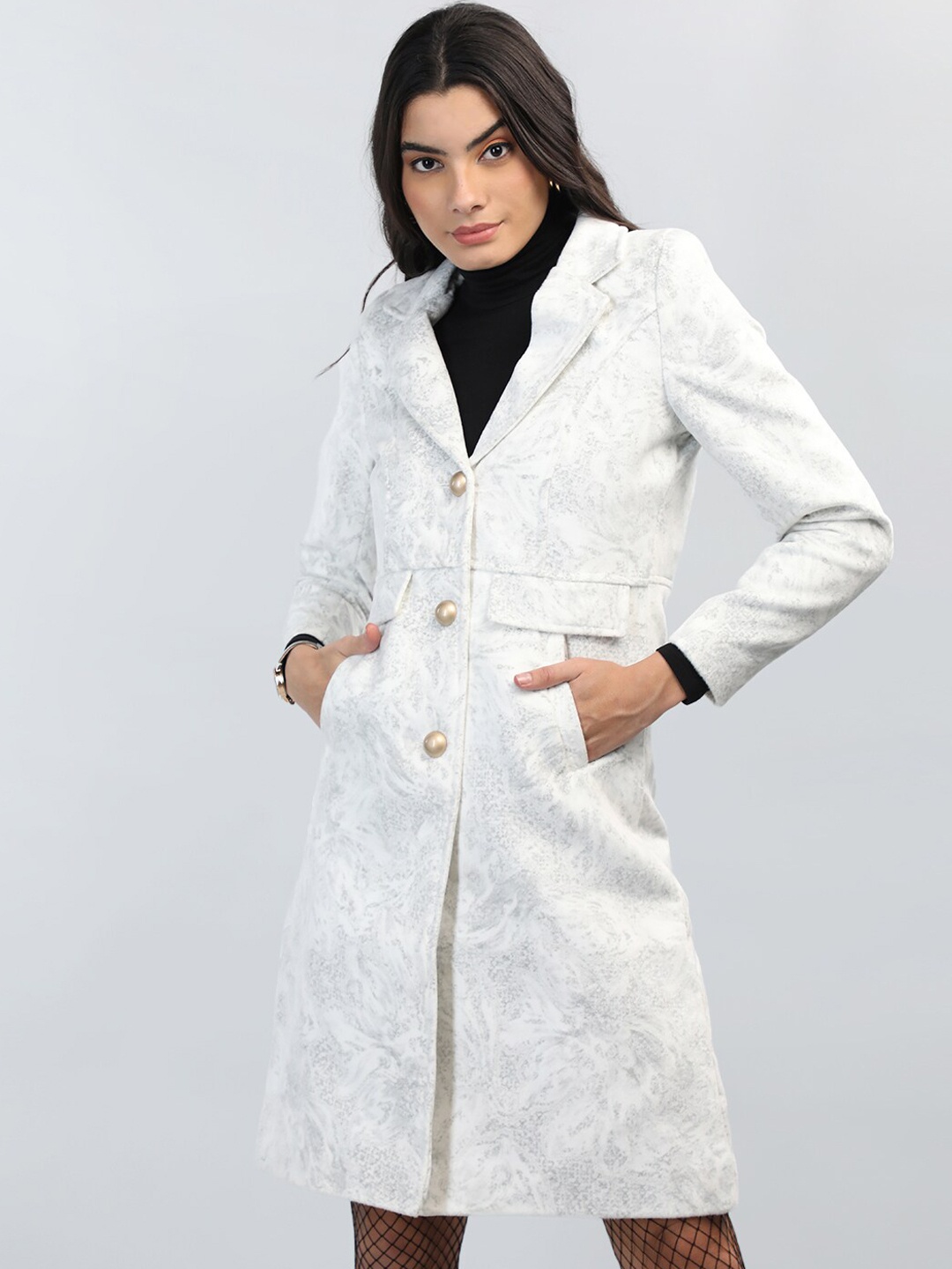 

LEBORK Single-Breasted Overcoat, White