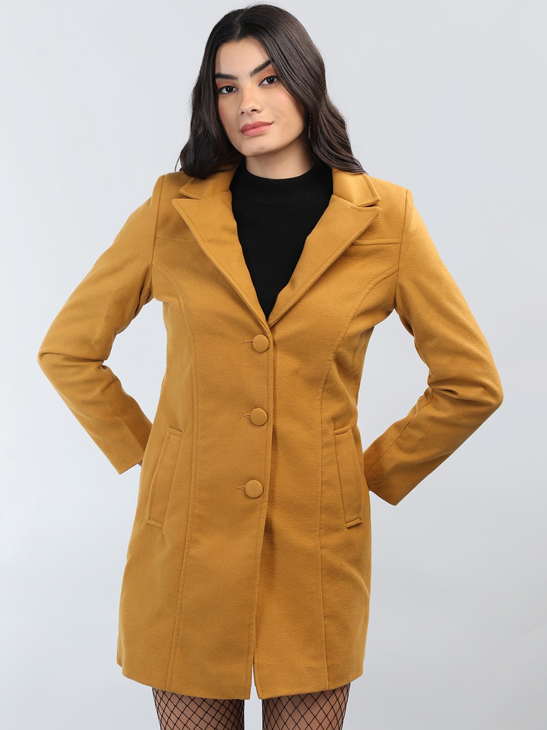 

LEBORK Woolen Single-Breasted Overcoat, Mustard