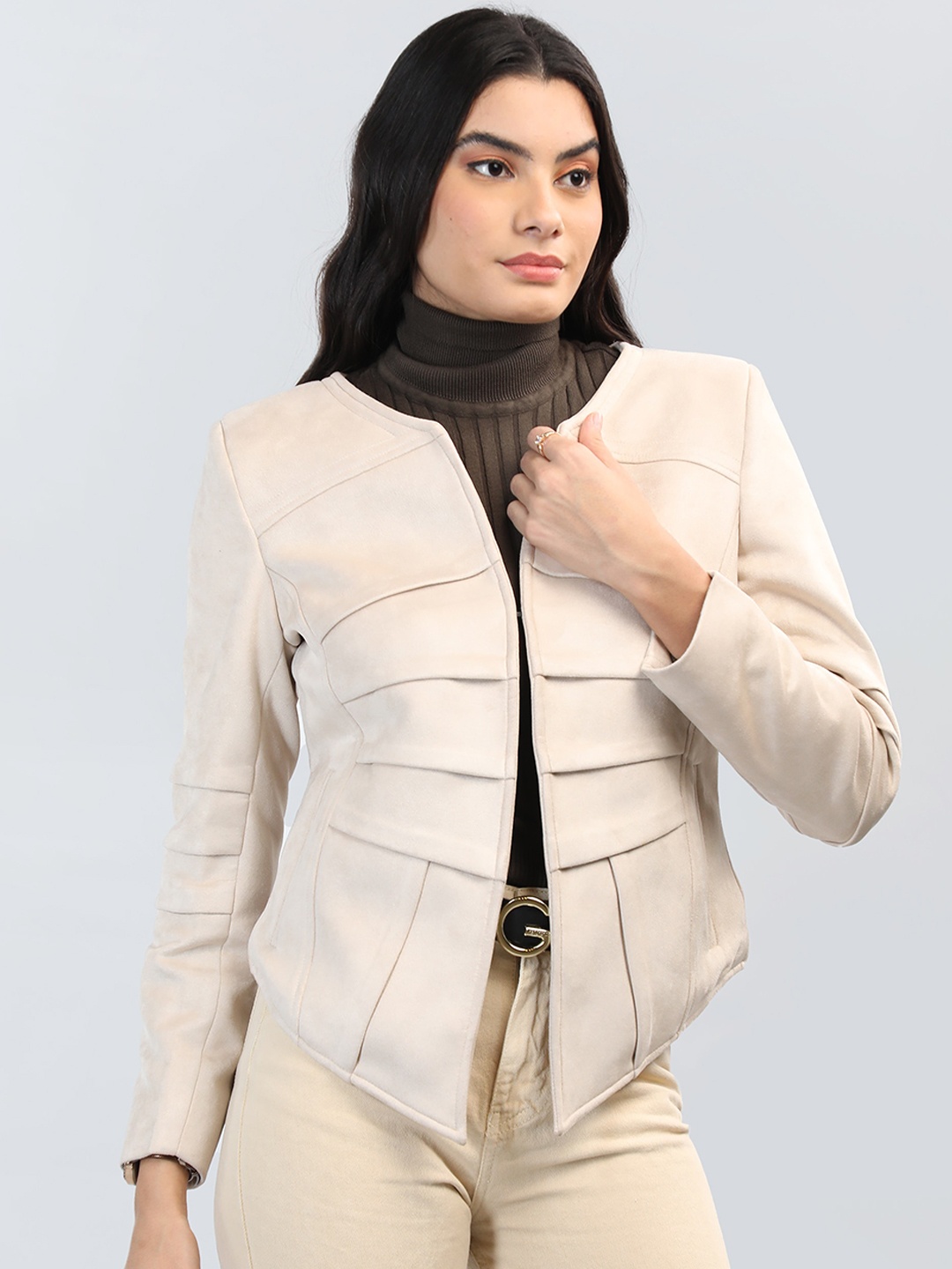 

LEBORK Cropped Single Breasted Coat, Beige