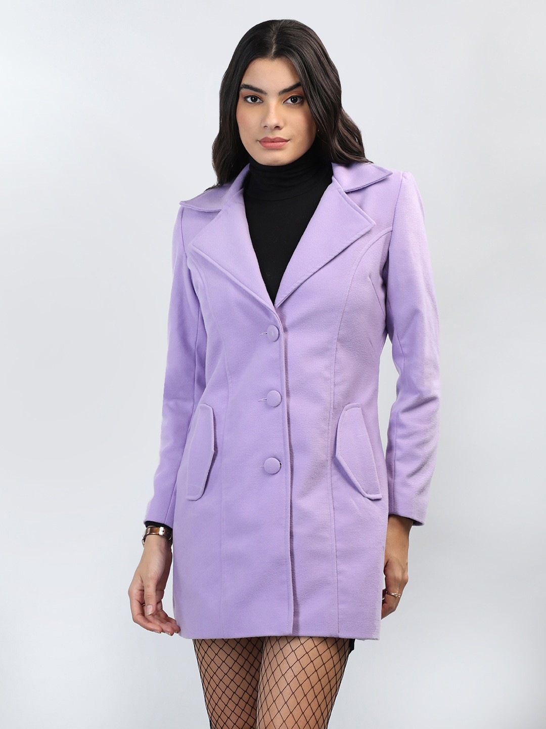 

LEBORK Woolen Single Breasted Overcoat, Lavender