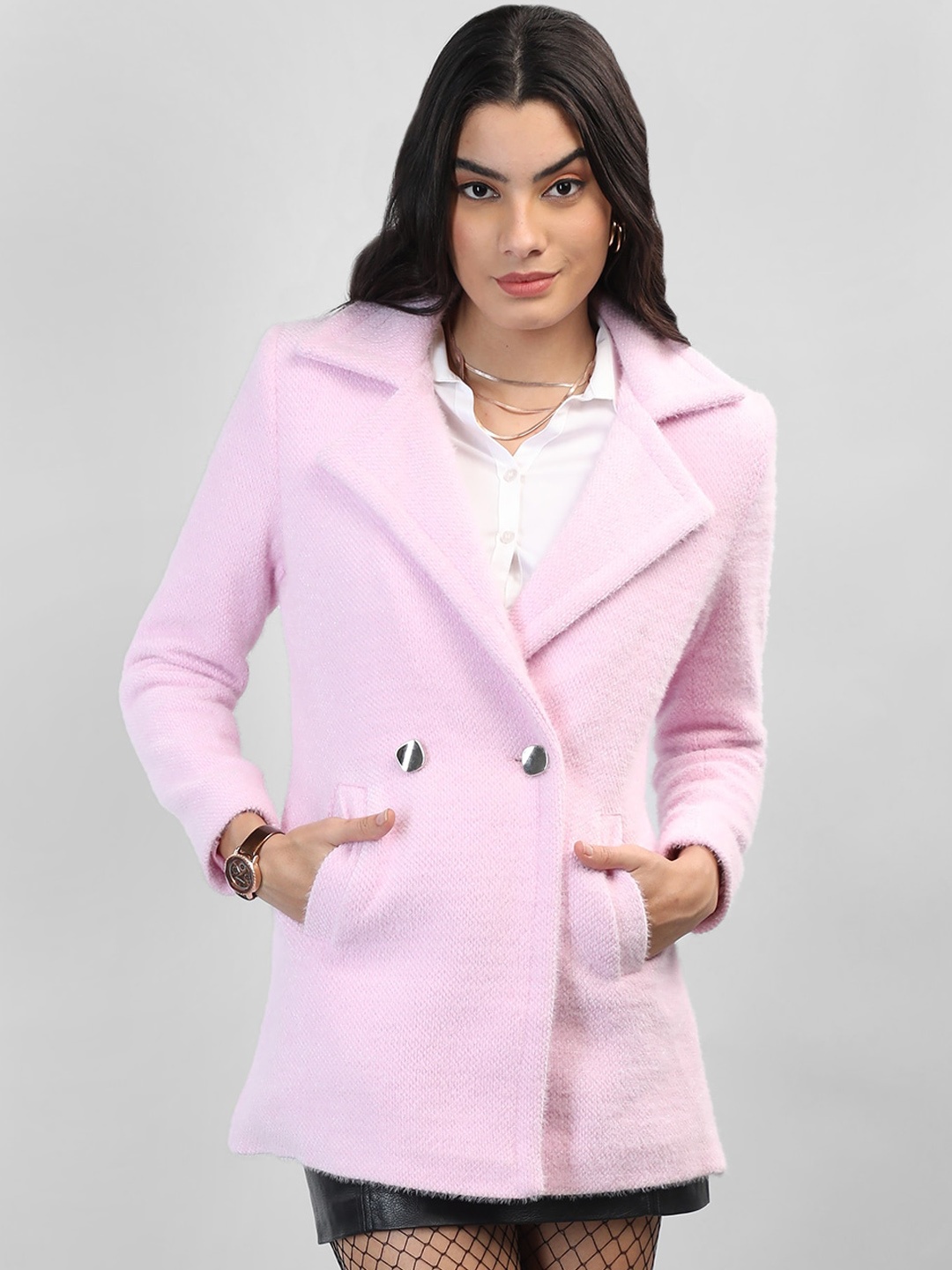 

LEBORK Woolen Double Breasted Overcoat, Pink