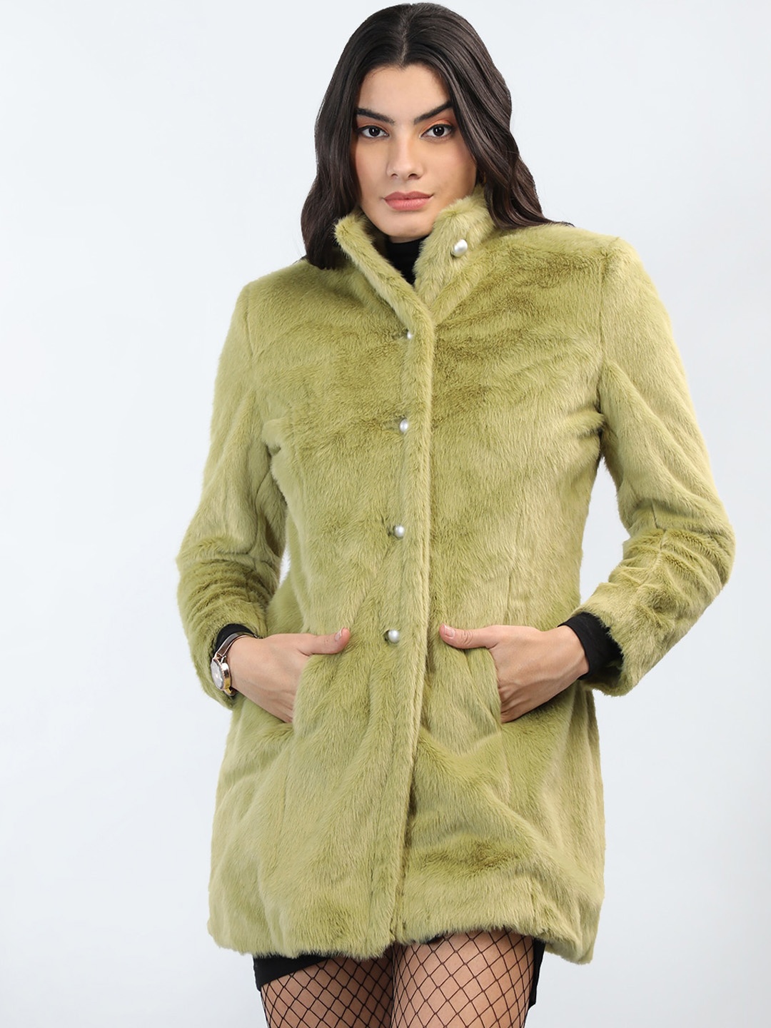 

LEBORK Single Breasted Wool Overcoat, Green