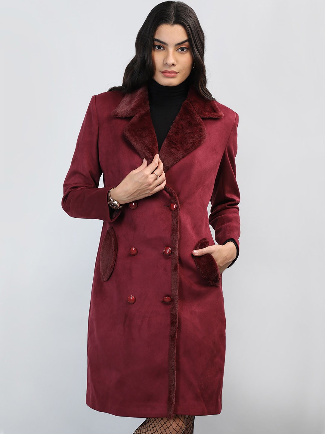 

LEBORK Double Breasted Overcoats, Maroon