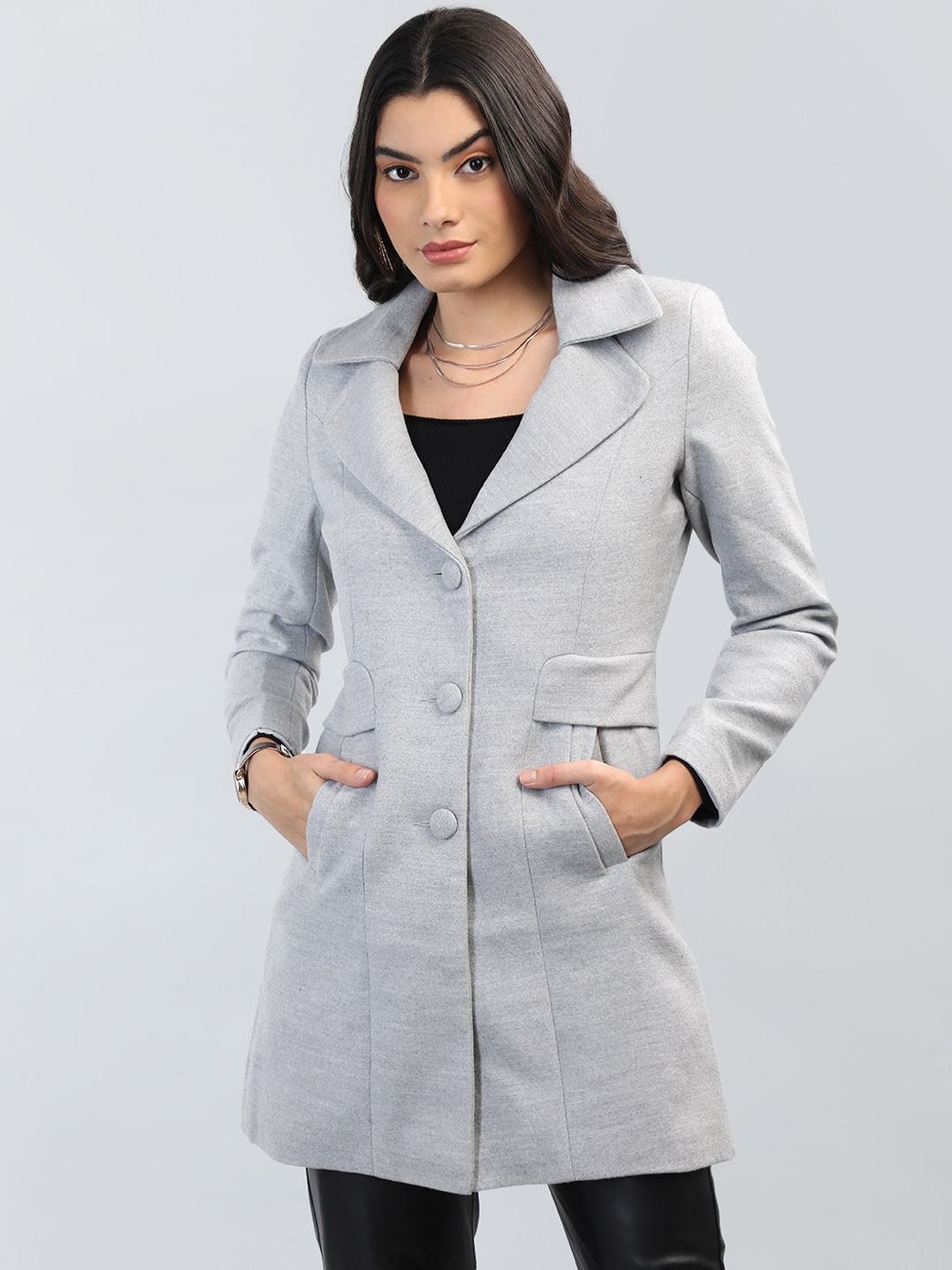 

LEBORK Single Breasted Overcoat, Grey