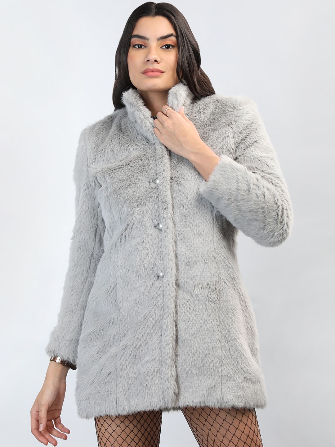 

LEBORK Single-Breasted Overcoat, Grey