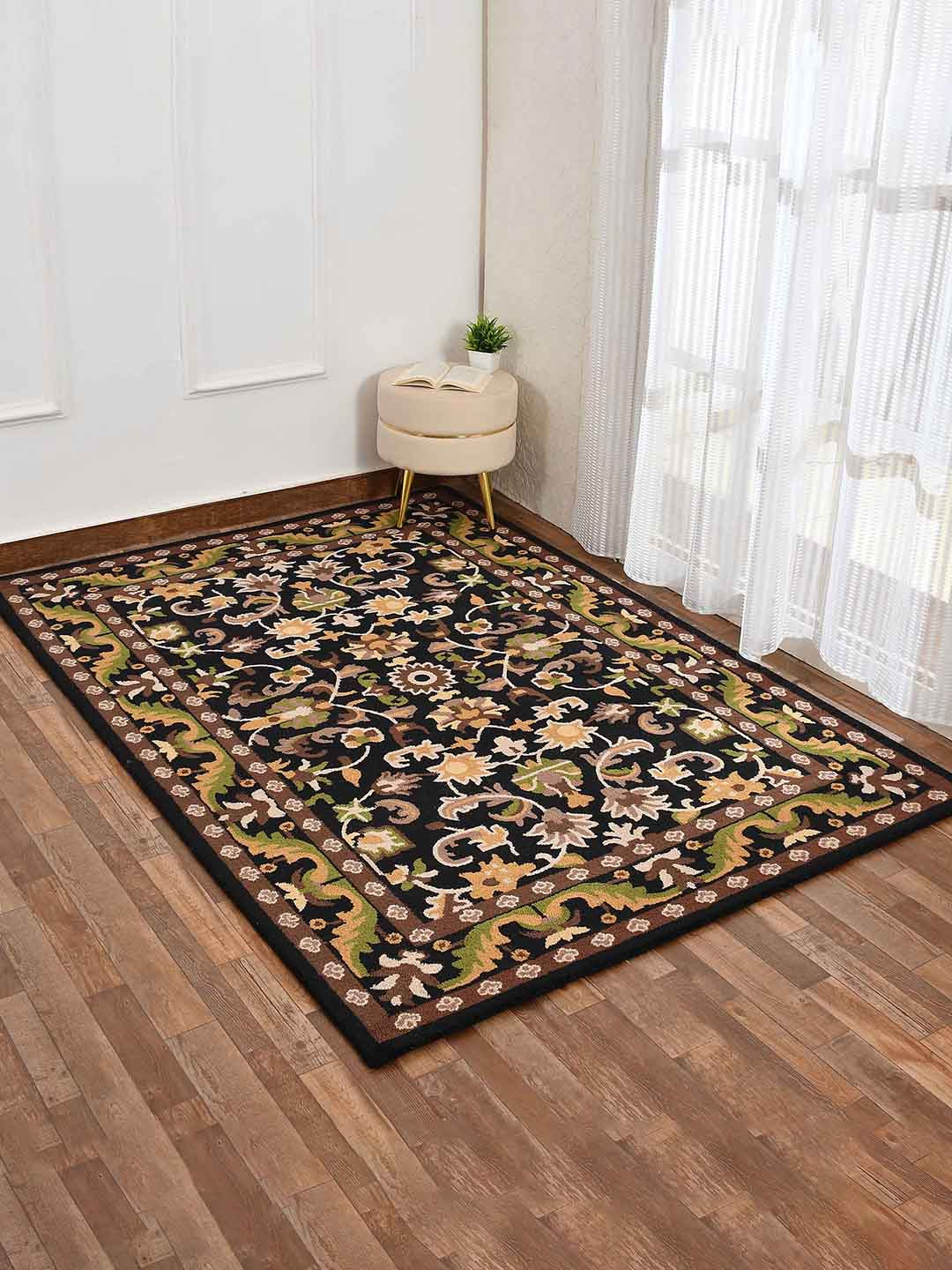 

PRESTO Black & Brown Traditional Hand-Tufted Woolen Carpet