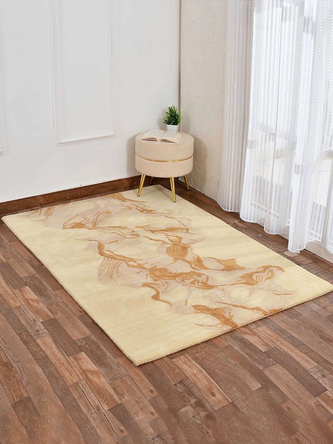 

PRESTO Cream Coloured & Beige Abstract Hand-Tufted Woolen Carpet
