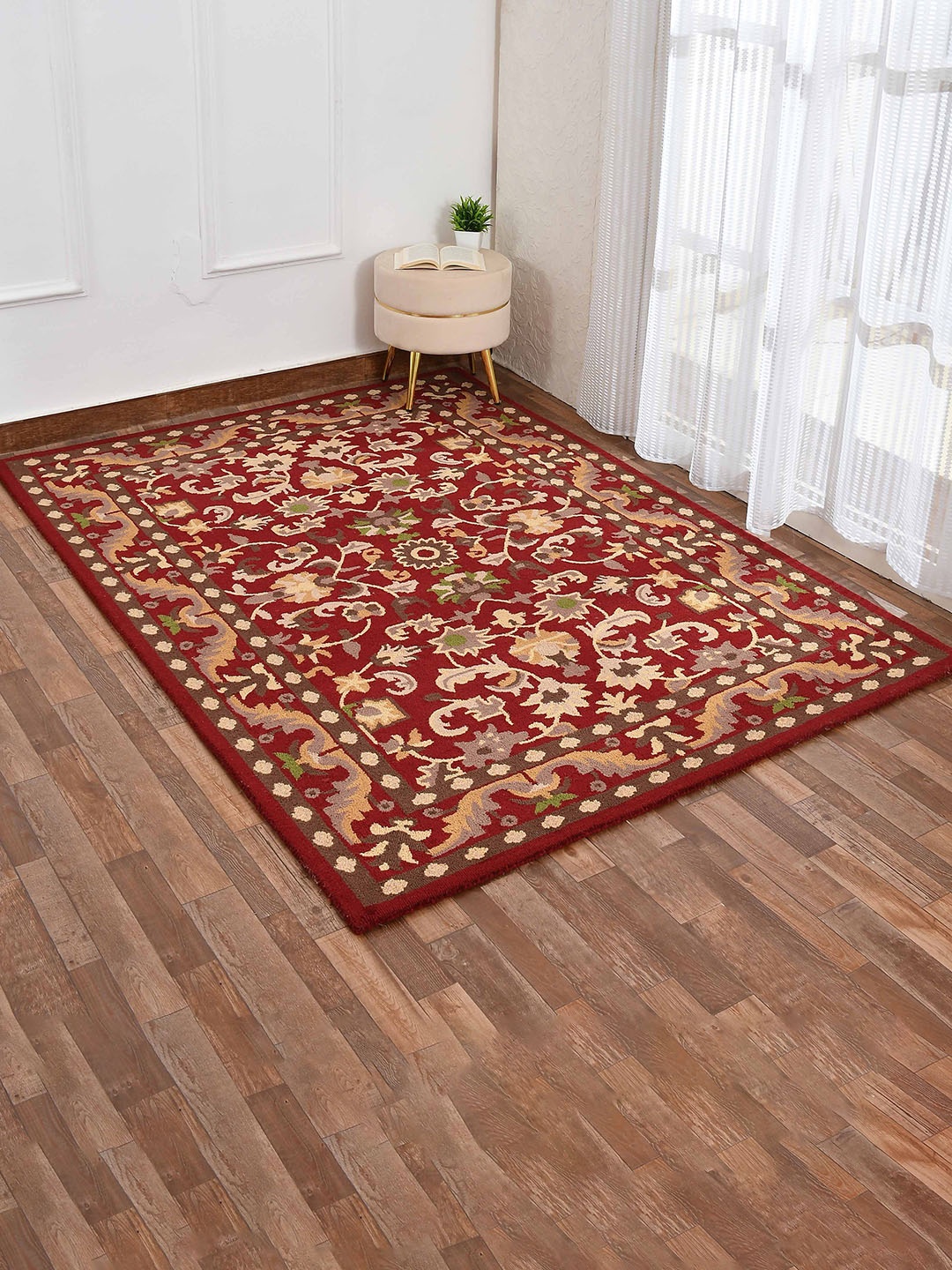 

PRESTO Red & Beige Traditional Hand Tufted Woolen Carpet