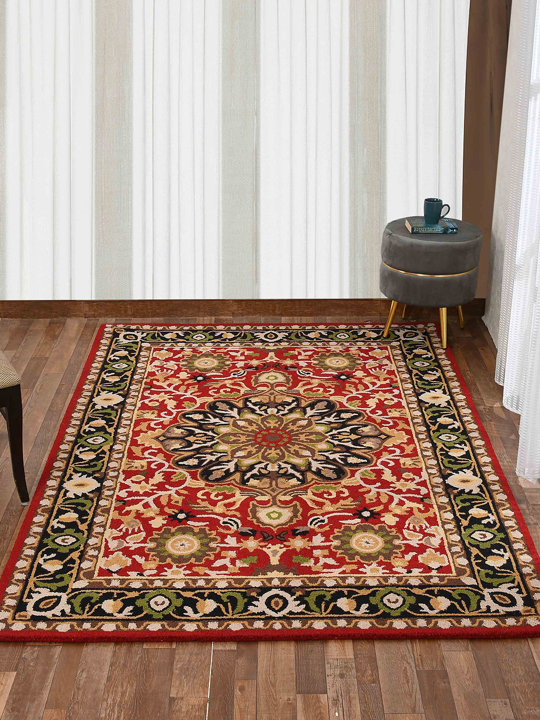 

PRESTO Red & Black Traditional Hand Tufted Woolen Carpet