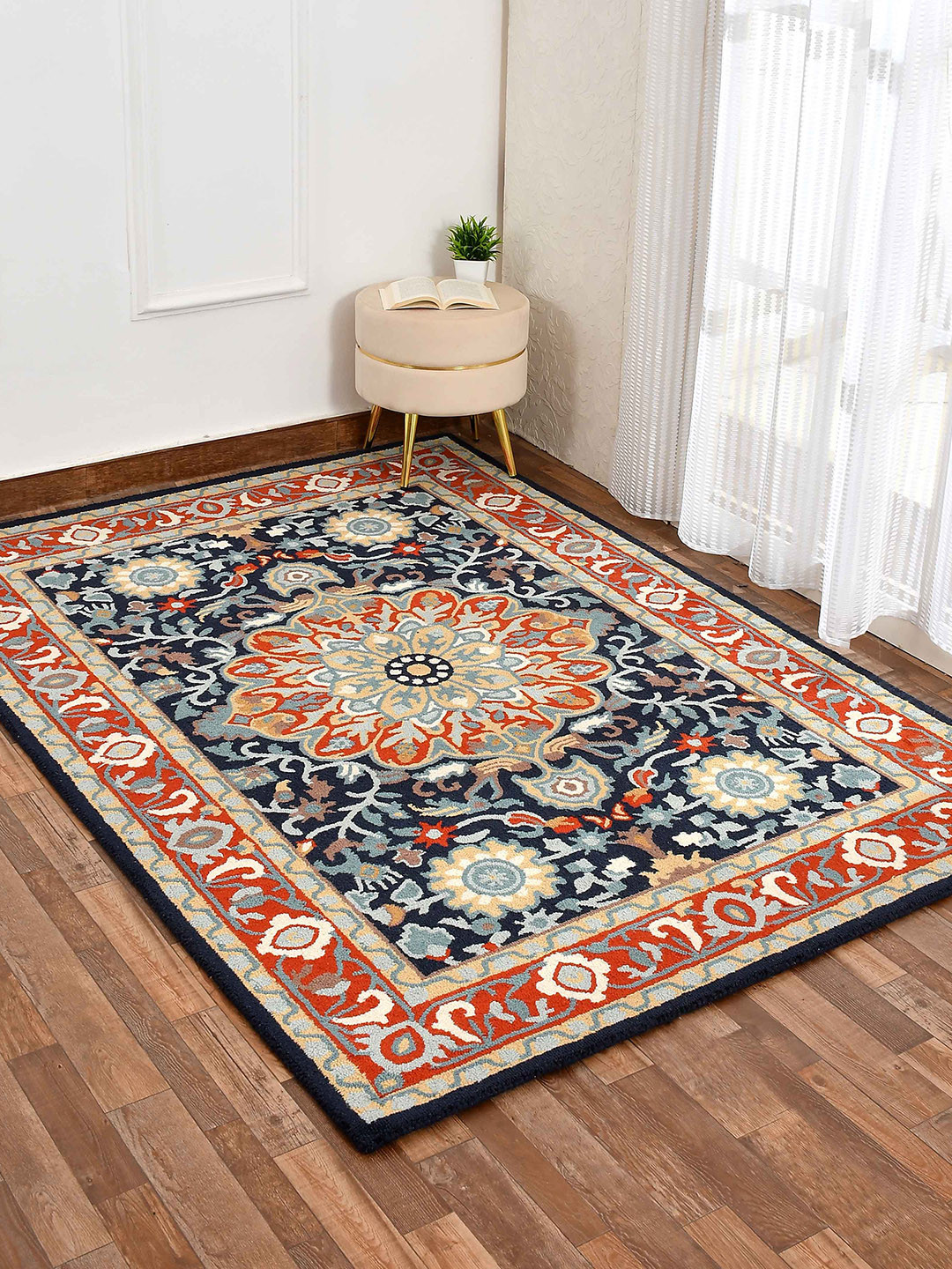 

PRESTO Orange & Blue Traditional Hand Tufted Woolen Carpet