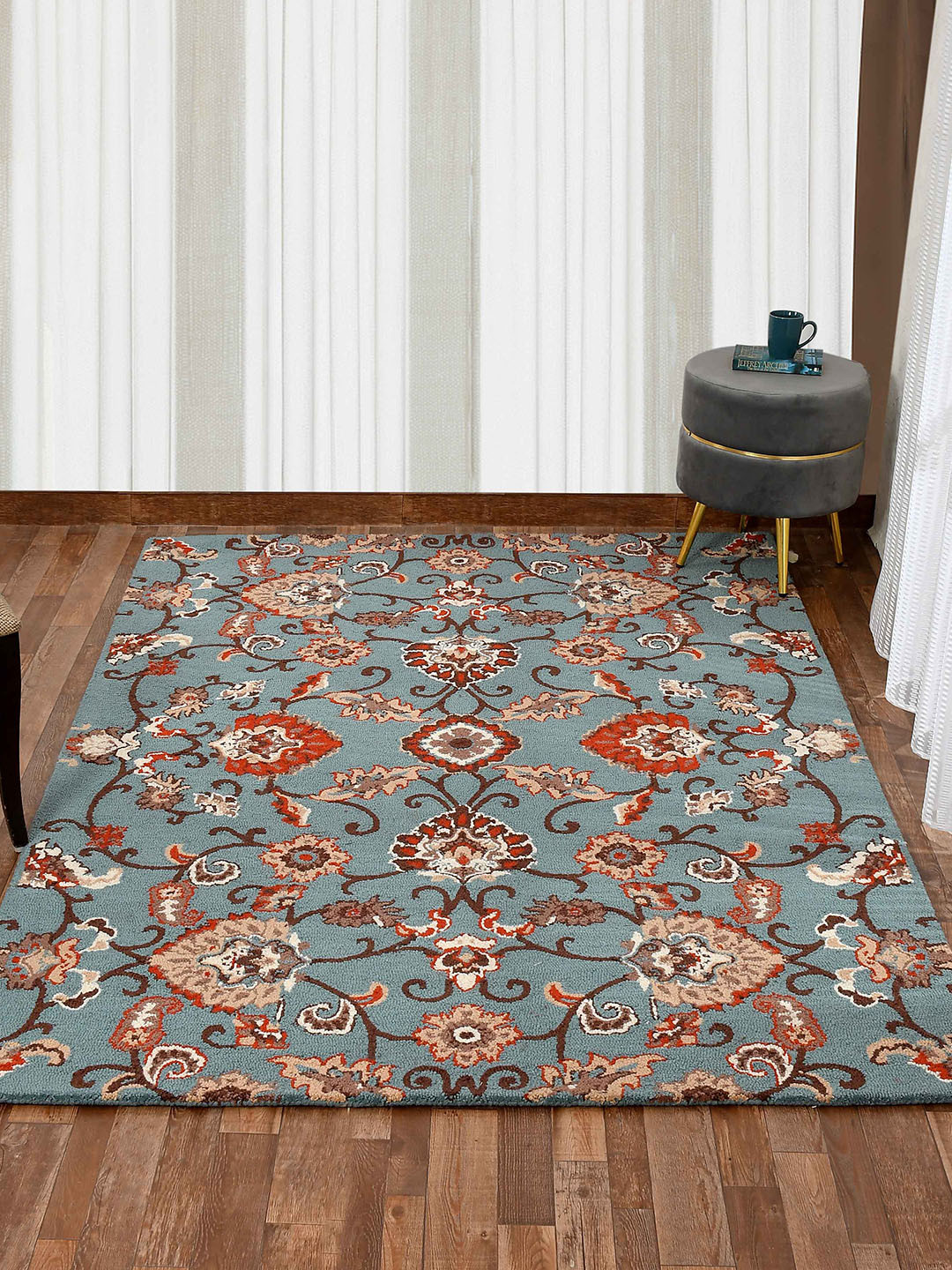 

PRESTO Blue & Orange Traditional Woolen Carpet