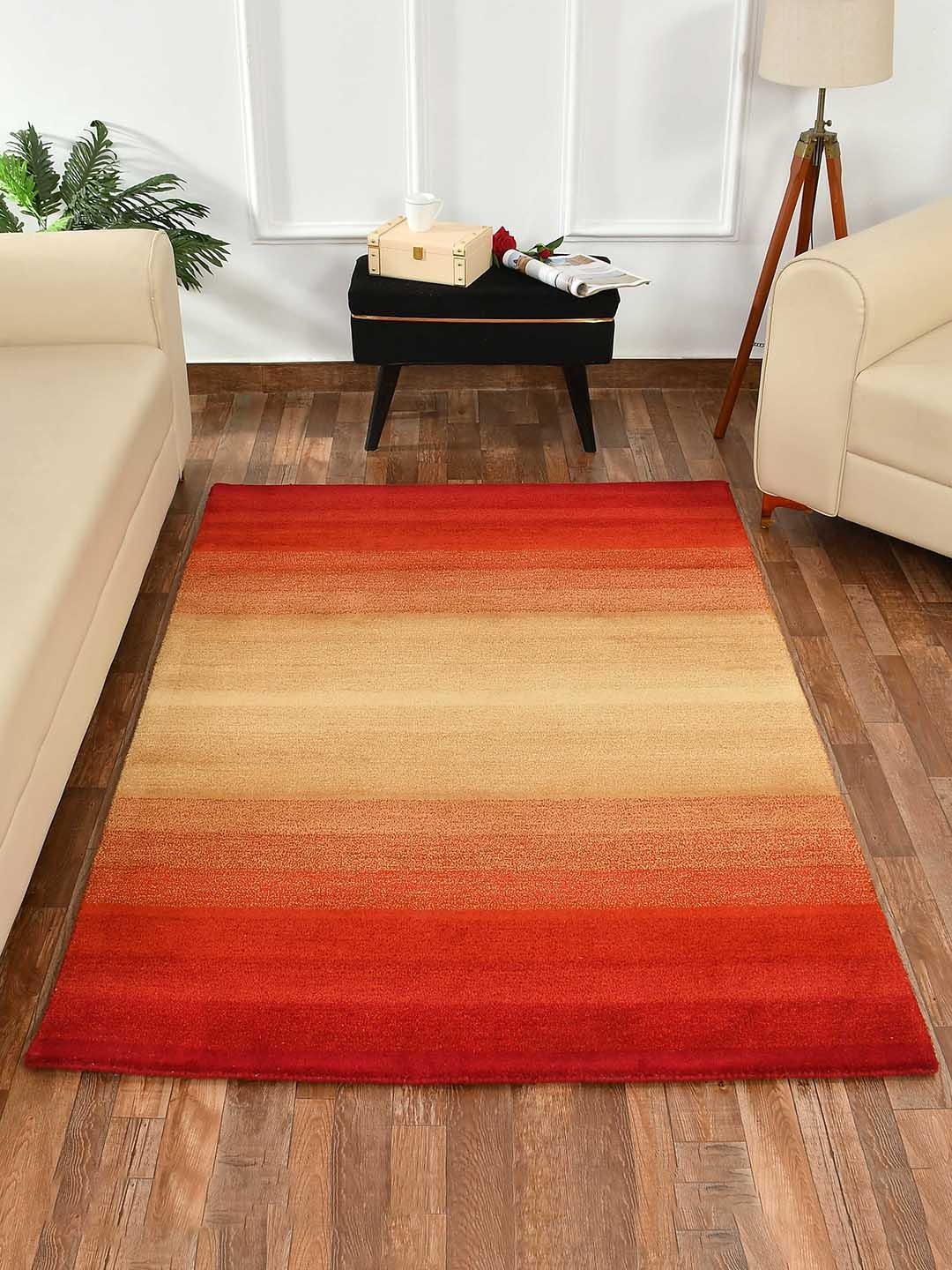 

PRESTO Orange-Colored & Beige Abstract Hand Tufted Woolen Carpet