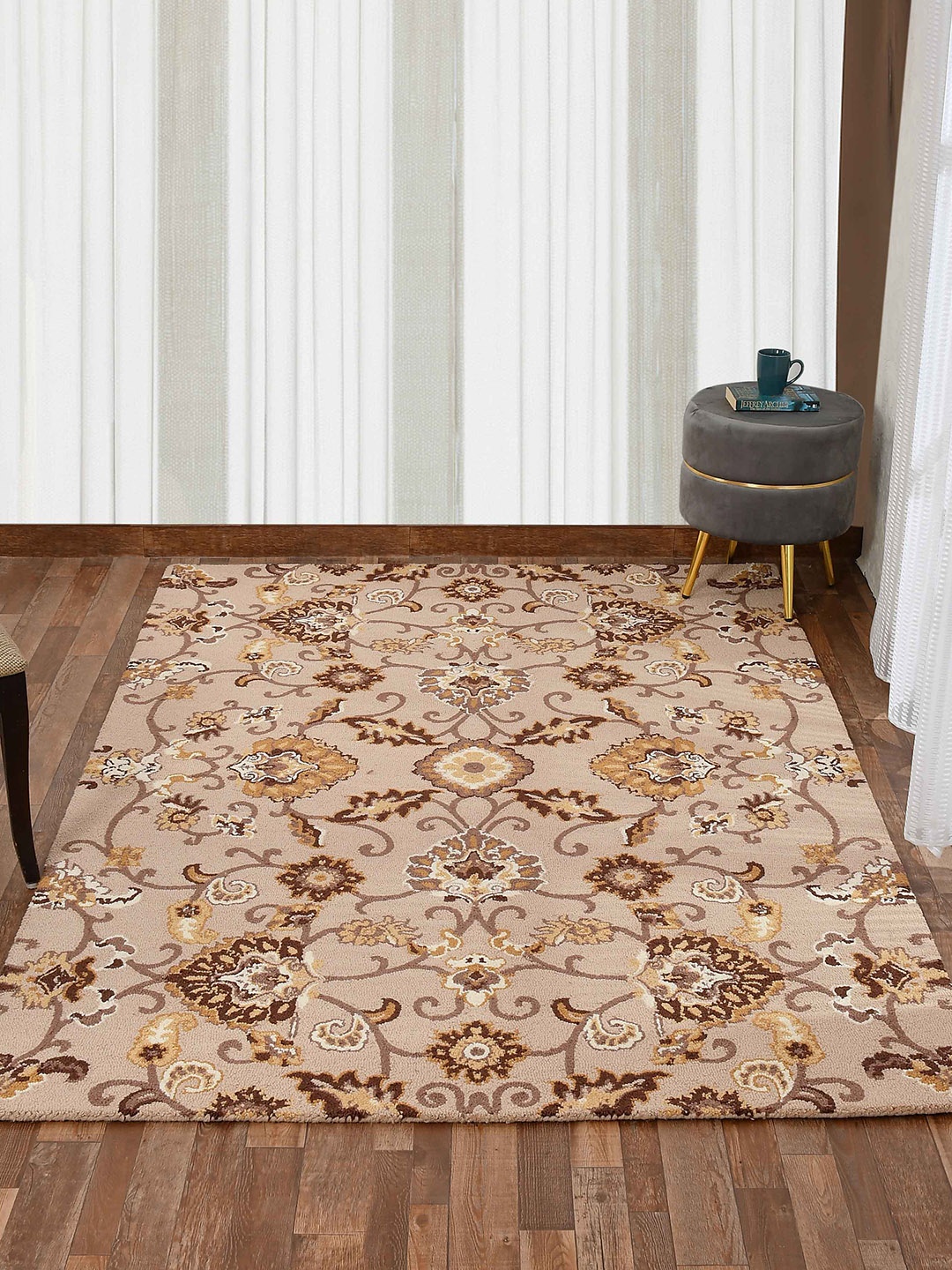 

PRESTO Beige & Gold-Colored Traditional Woollen Hand-Tufted Carpet