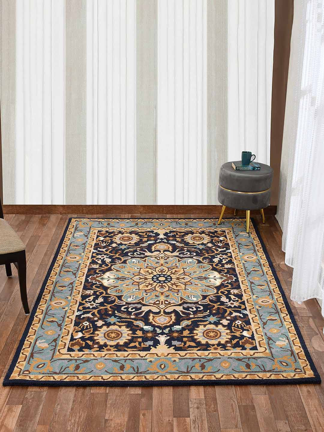 

PRESTO Blue & Beige Traditional Hand Tufted Woolen Carpet