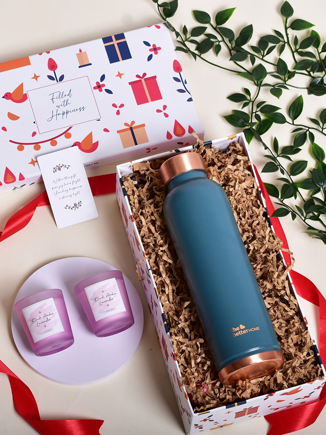 

Gleevers Teal Blue & Lavender Copper Bottle & Small Candle Home Gift Sets