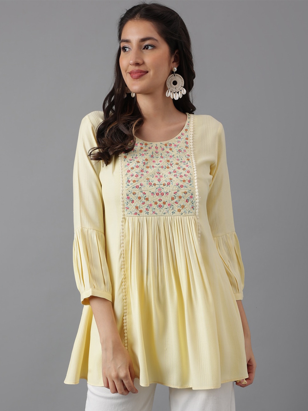 

KALINI Yellow Puff Sleeve Top