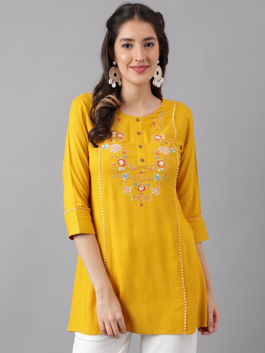 

KALINI Mustard Yellow Embellished Top