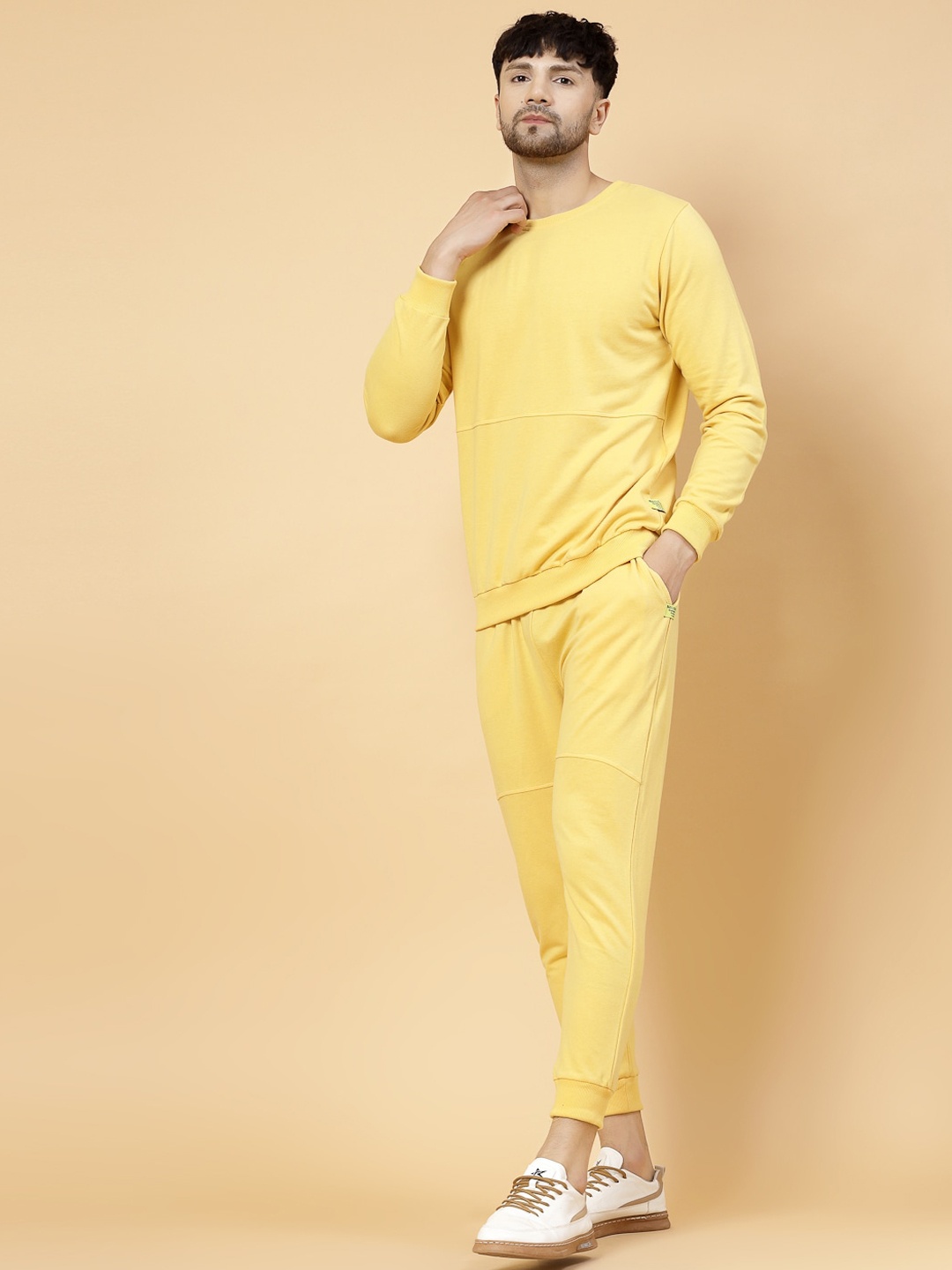 

Rigo Men Solid Sweatshirt Cotton Tracksuits, Yellow