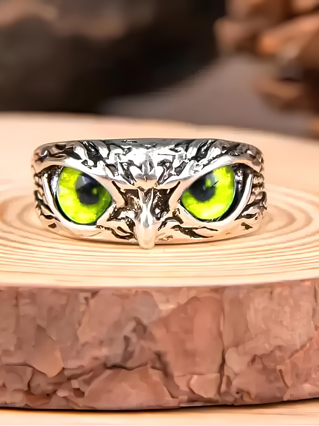 

KARISHMA KREATIONS Owl Eye Shaped Stainless Steel Finger Ring, Silver