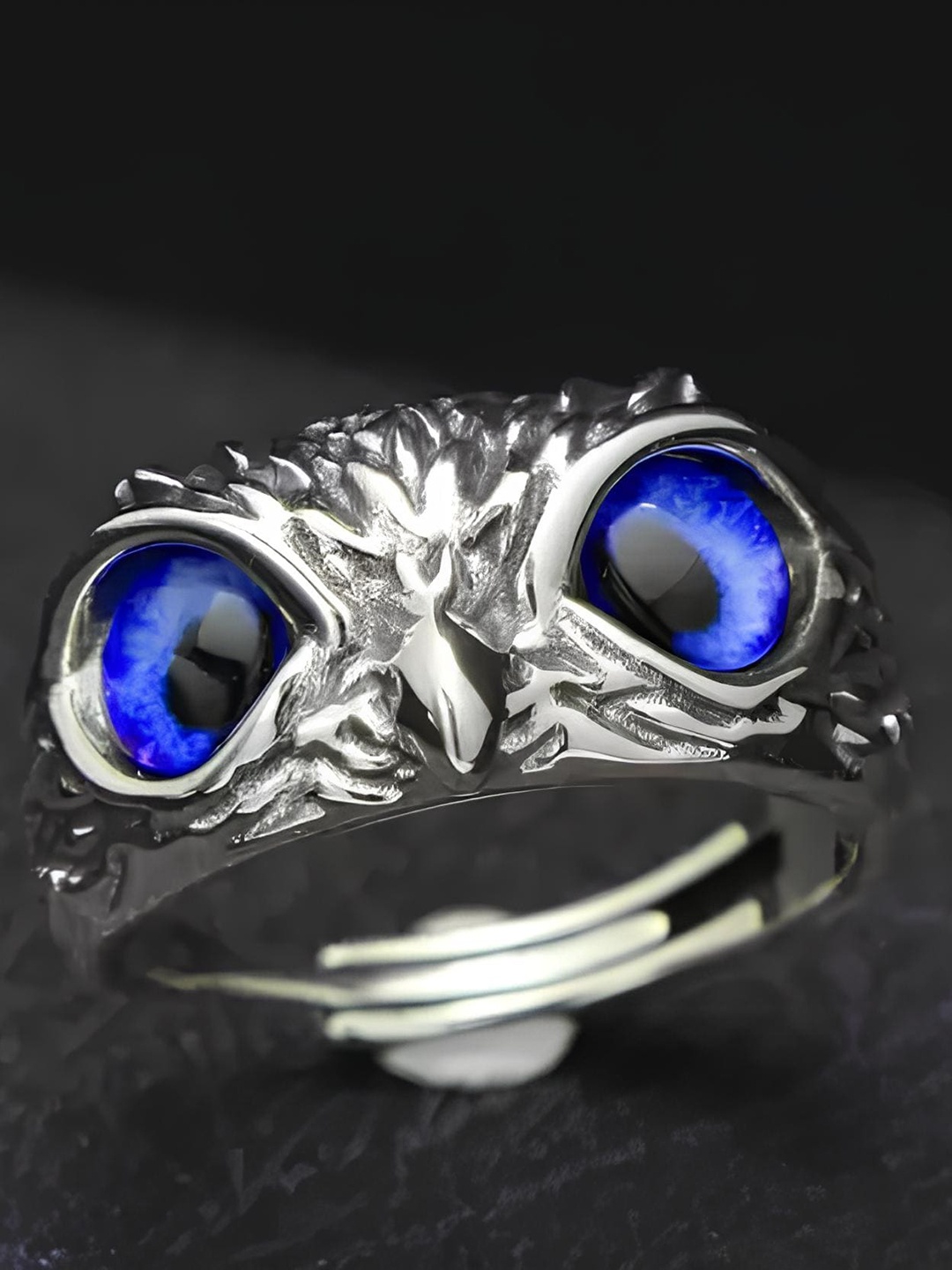 

KARISHMA KREATIONS Unisex Stainless Steel Owl Eye Adjustable Finger Ring, Silver