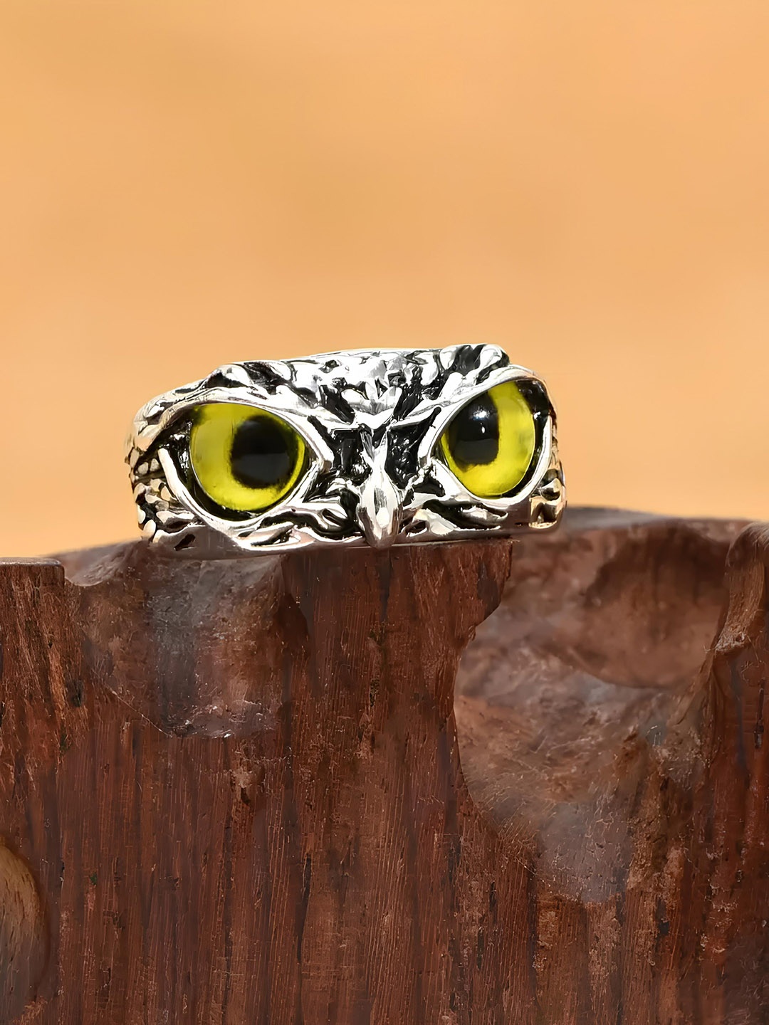 

KARISHMA KREATIONS Unisex Stainless Steel Owl Eye Shaped Adjustable Finger Ring, Silver