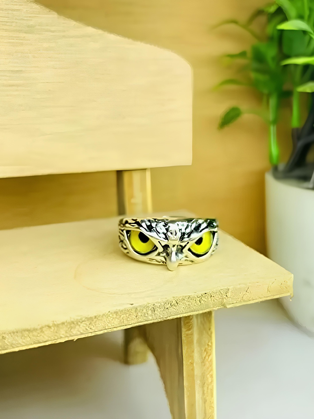 

KARISHMA KREATIONS Unisex Stainless Steel Owl Eye Adjustable Finger Ring, Silver