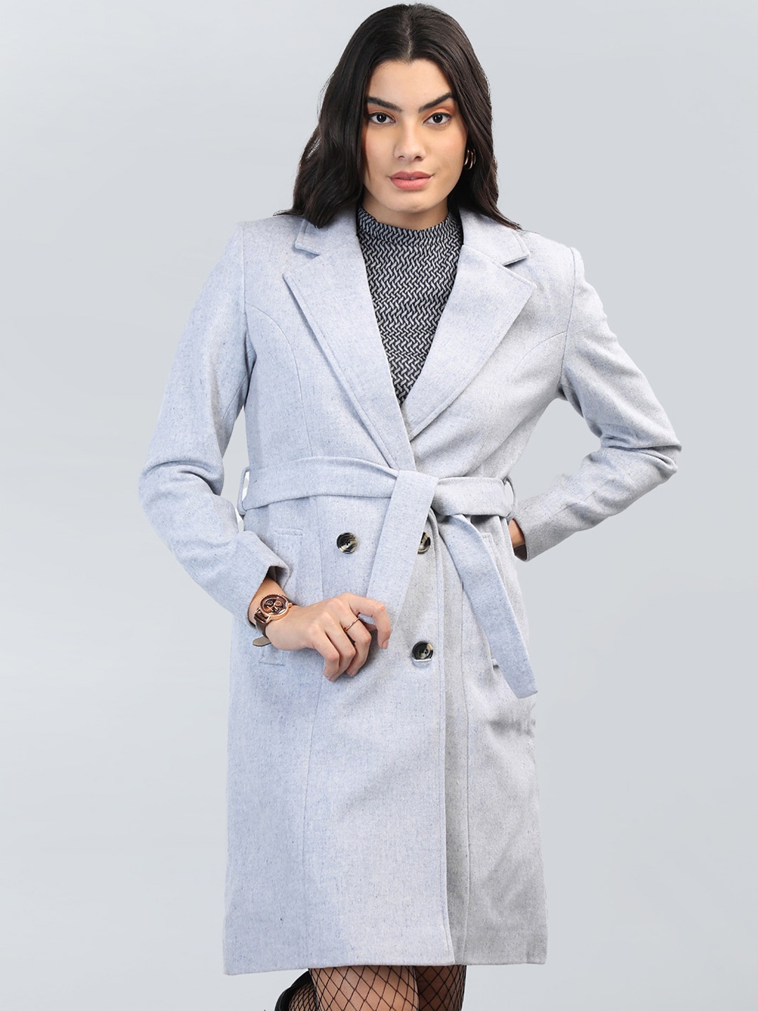 

CHKOKKO Wool Double-Breasted Overcoat, Blue