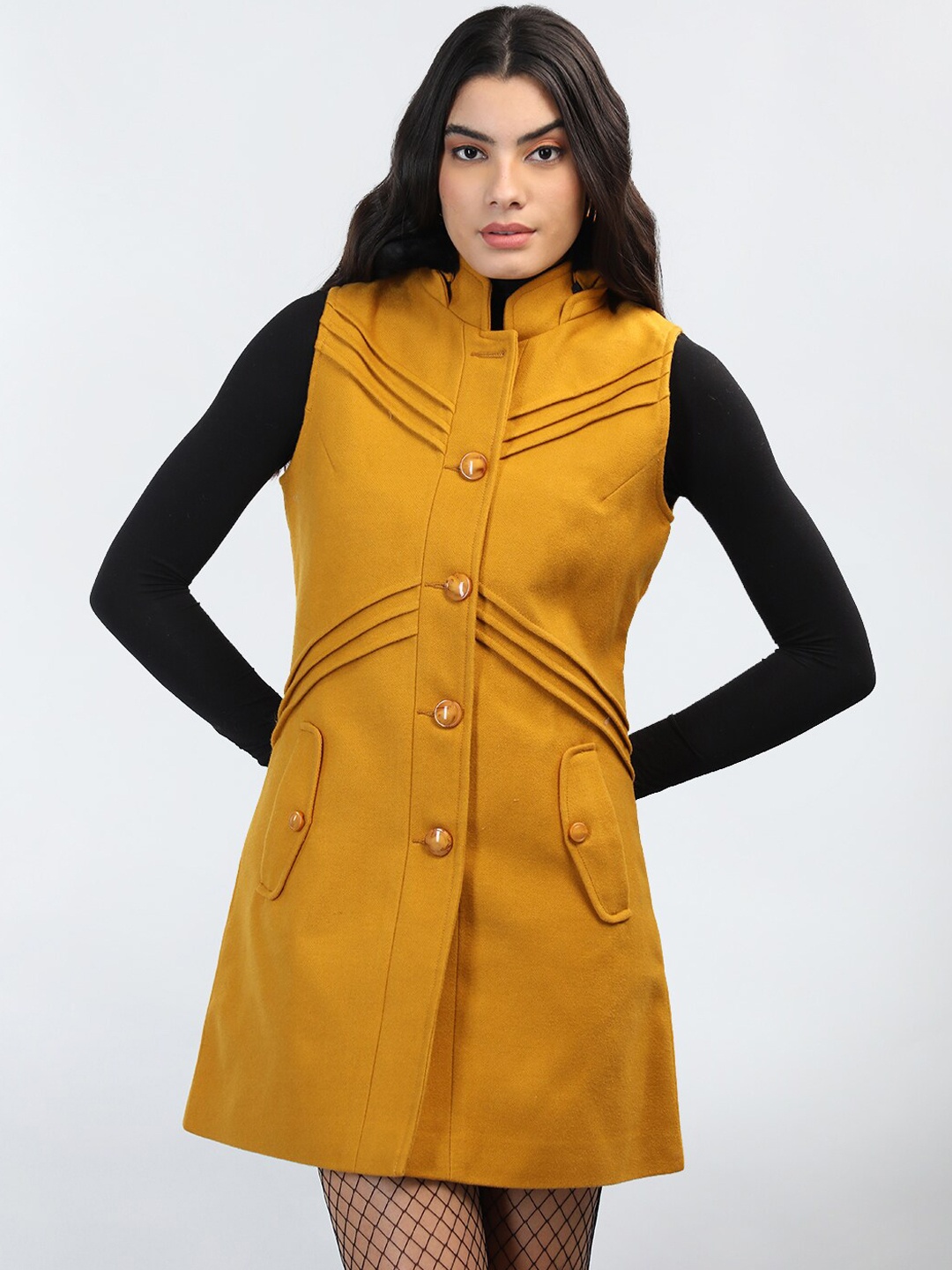 

CHKOKKO Single Breasted Sleevless Coat, Gold