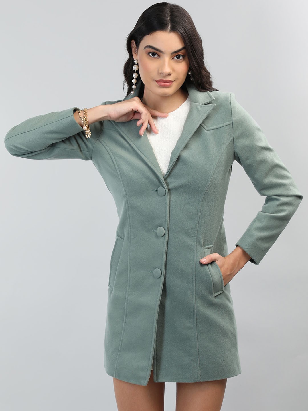 

CHKOKKO Wool Single-Breasted Overcoat, Green