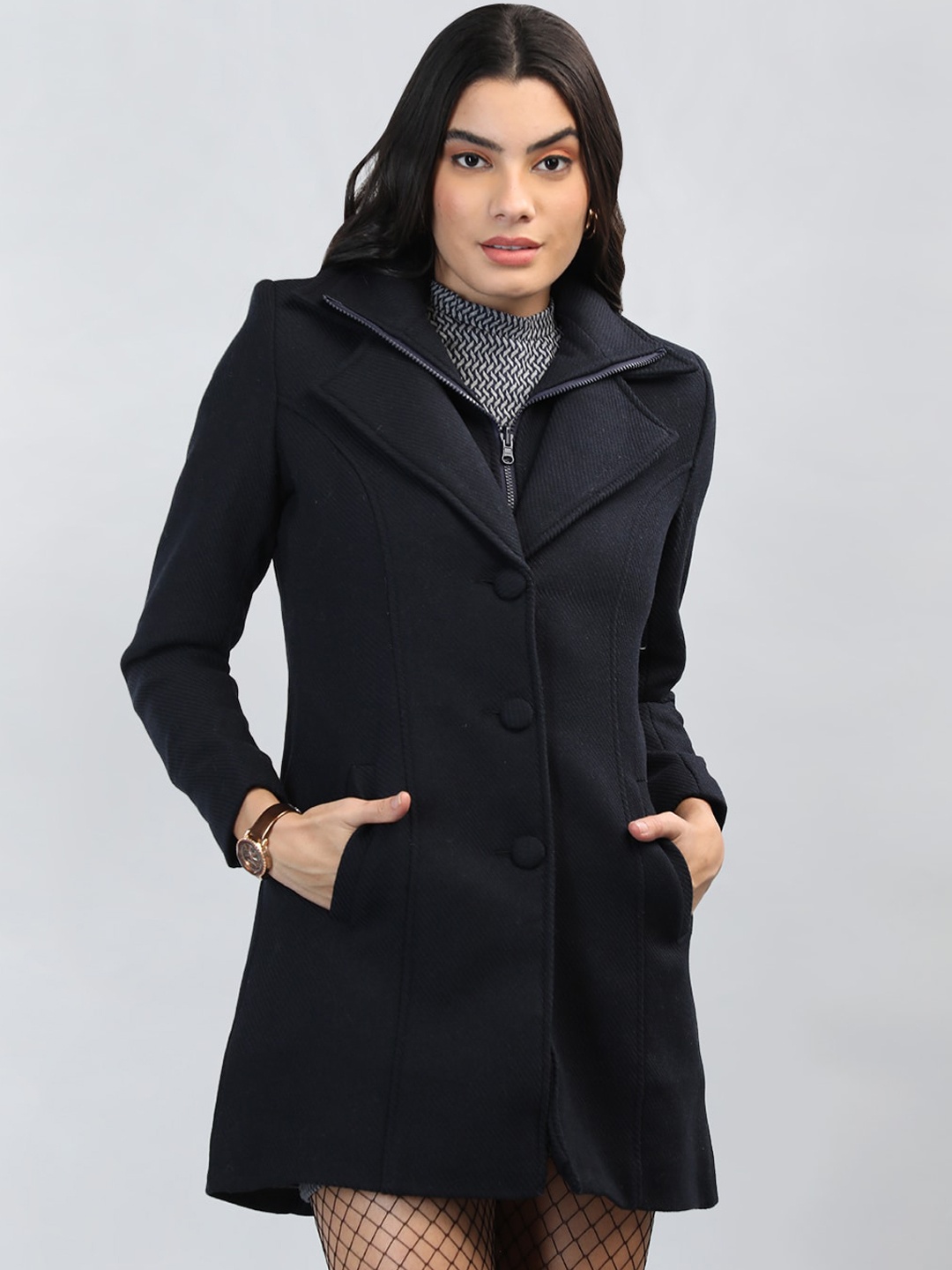 

CHKOKKO Single-Breasted Overcoat, Navy blue