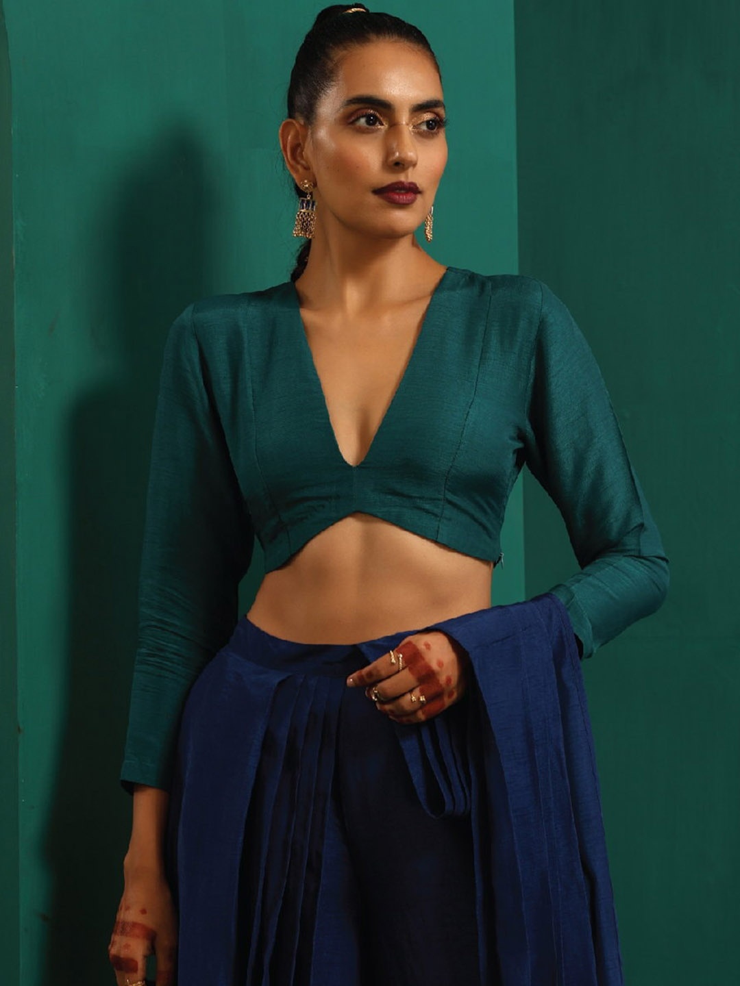 

trueBrowns Full Sleeve Saree Blouse, Teal