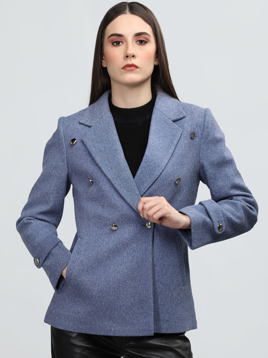 

Dlanxa Wool Double-Breasted Stylish Coat, Blue