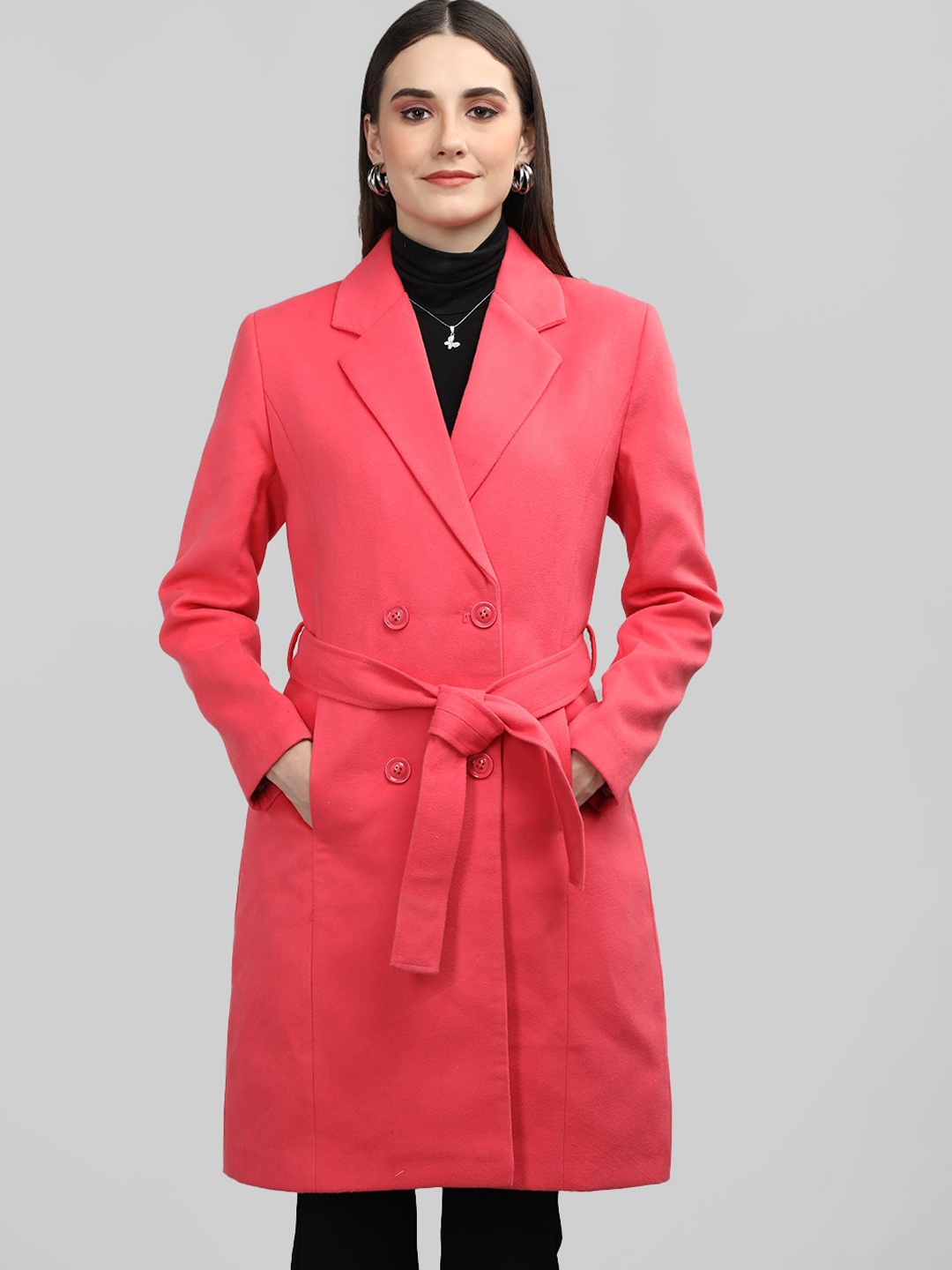 

Dlanxa Double-Breasted Stylish Coat, Pink