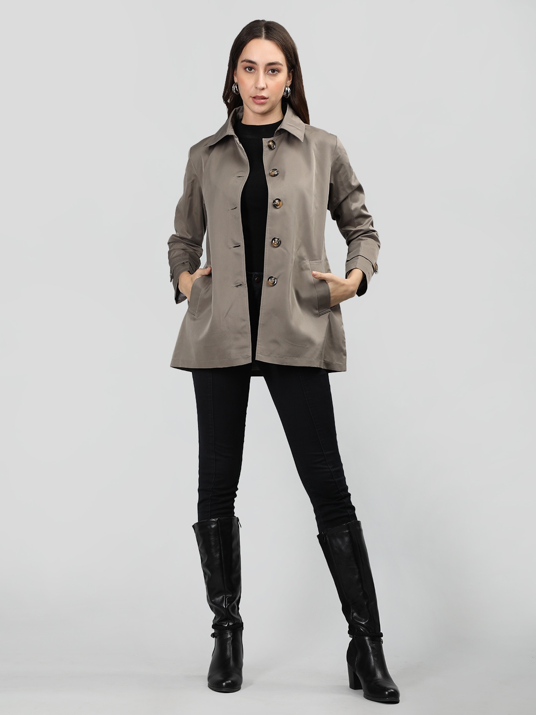 

Dlanxa Spread Collar Single-Breasted Trench Coat, Grey