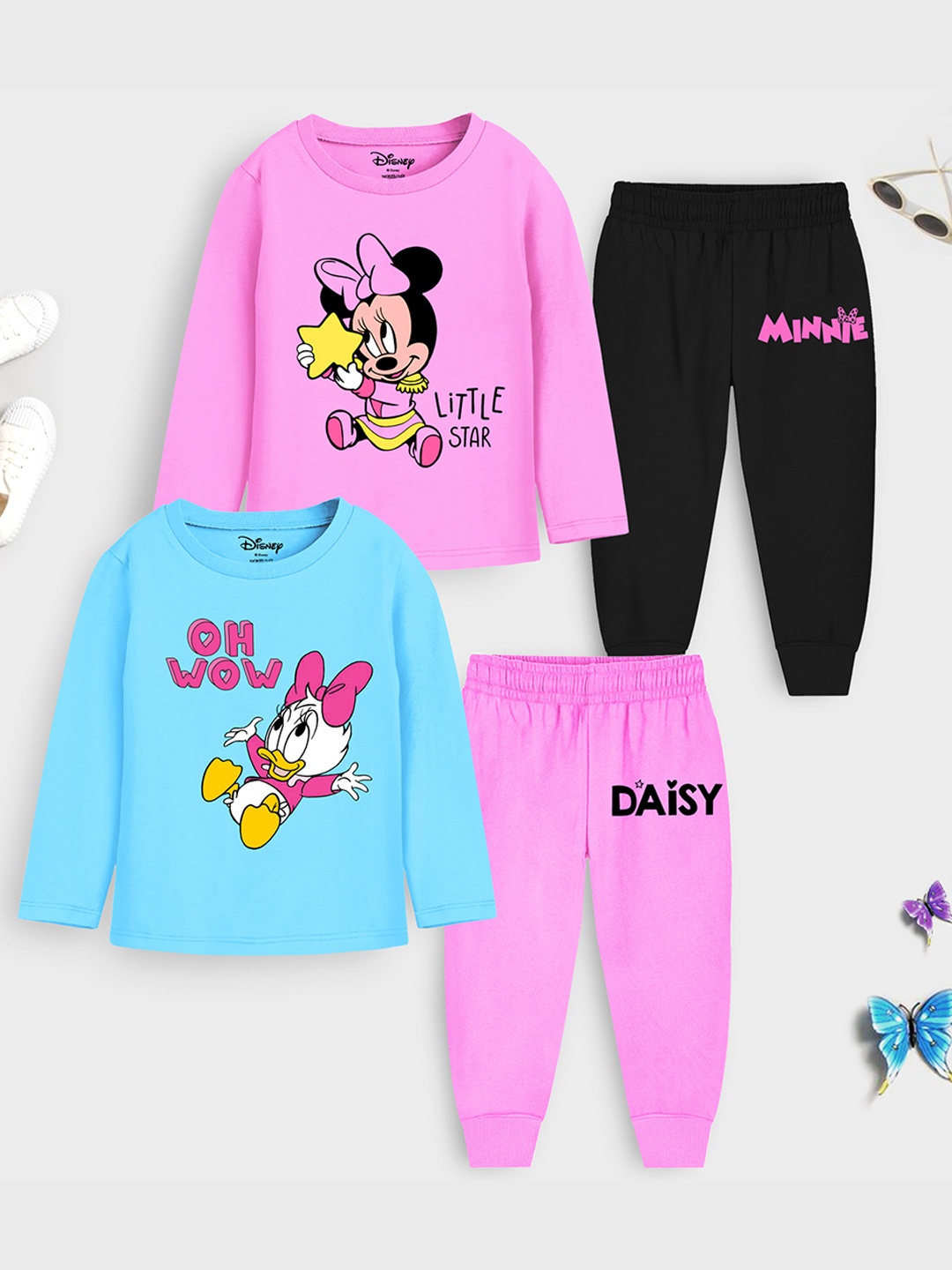 

YK Disney Girls Pink & Black Printed T-shirt with Pyjamas