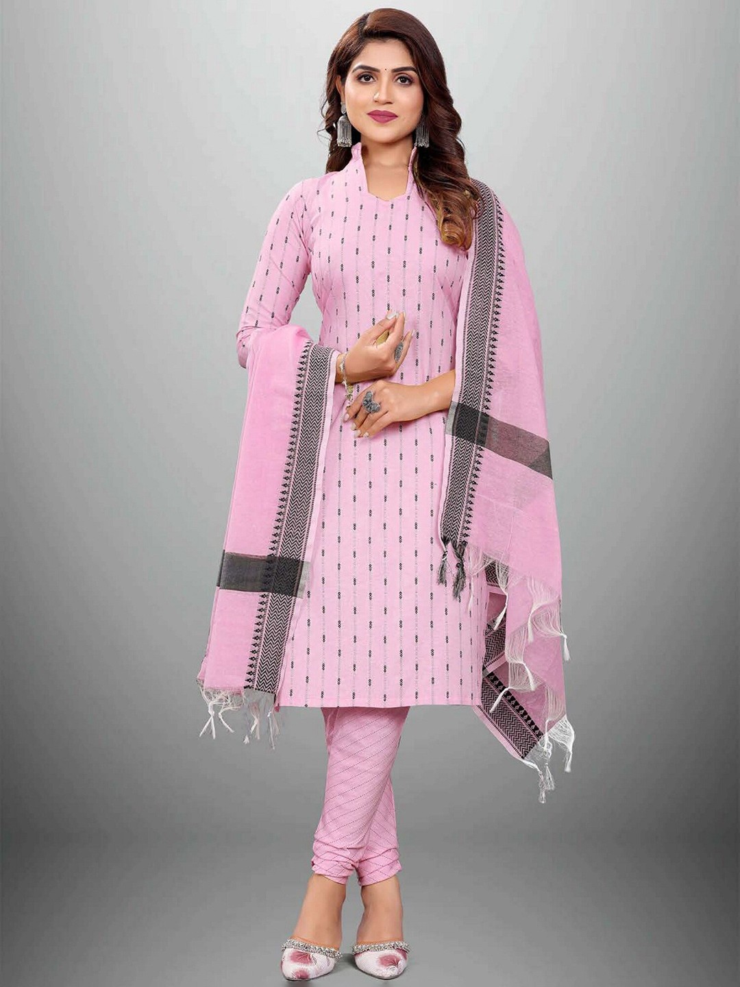 

APNISHA Pink & Black Unstitched Dress Material