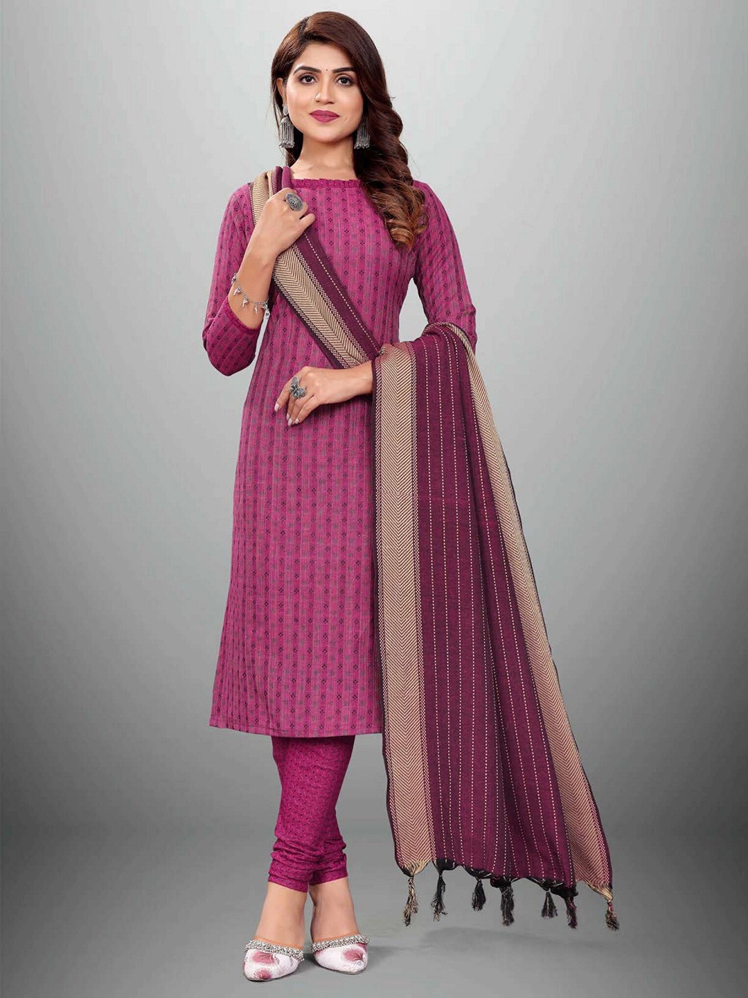 

APNISHA Pink & Maroon Unstitched Dress Material