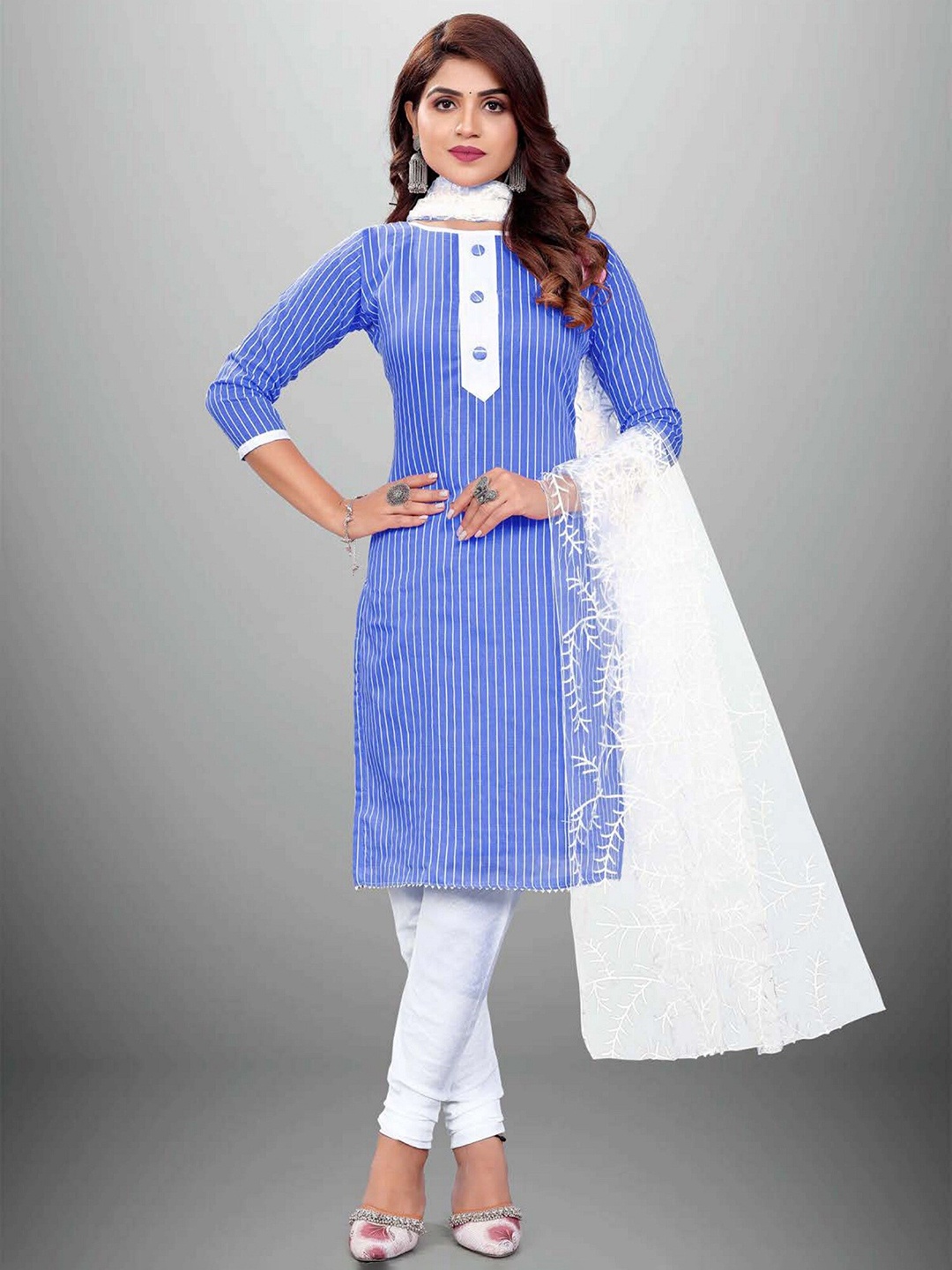 

APNISHA Blue & White Unstitched Dress Material