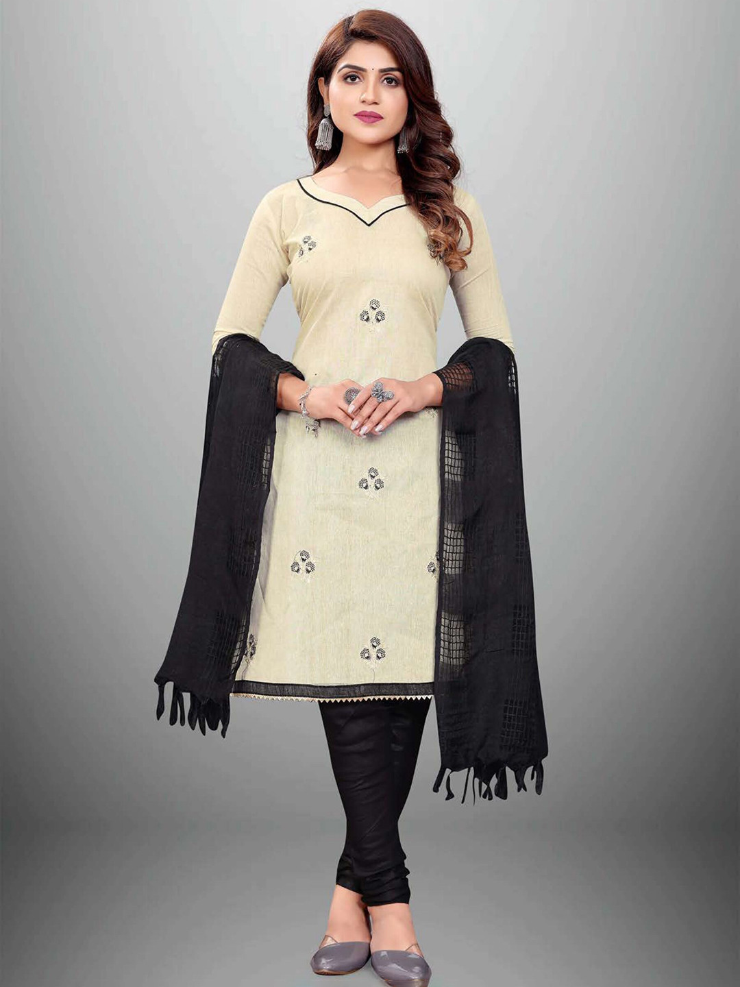 

APNISHA Black & Black Embroidered Unstitched Dress Material