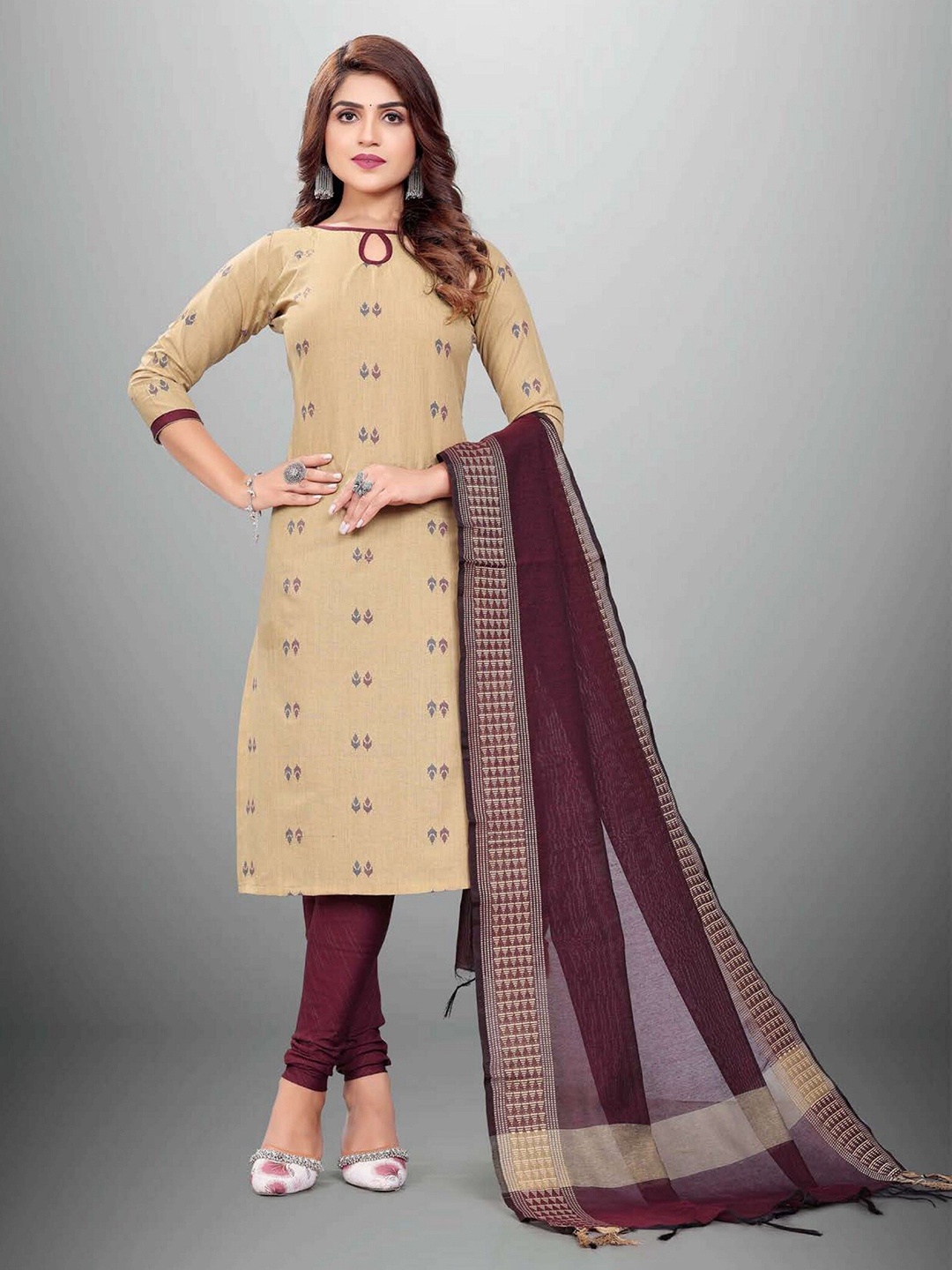 

APNISHA Maroon & Beige Unstitched Dress Material